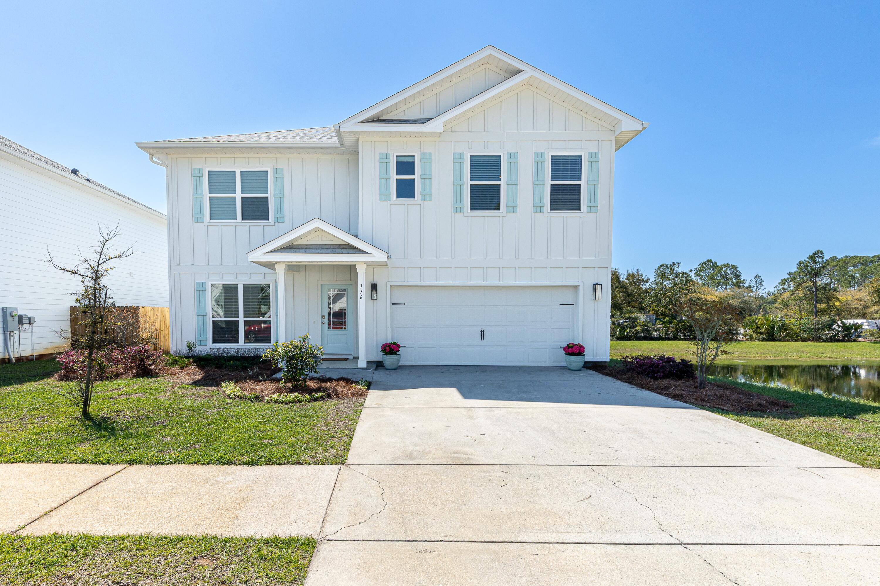 Less than 3.5 miles from 30A's sugar-white beaches, this spacious 5-bed, 3-bath Santa Rosa Beach home was made for family living. The open-concept kitchen -- featuring wood cabinetry and quartz countertops -- flows into a generous family room and dining area, opening to a back porch perfect for Florida evenings. The 1st-floor flex room works beautifully as an office or formal dining room, plus a 2nd living room/game room upstairs. The primary suite impresses with an oversized bedroom, soaking garden tub, separate tile shower, double vanity, private toilet room and walk-in closet. Two flexible bonus spaces, 5 bedrooms - room for everyone, and beach life right outside your door. Come see it before it's gone!