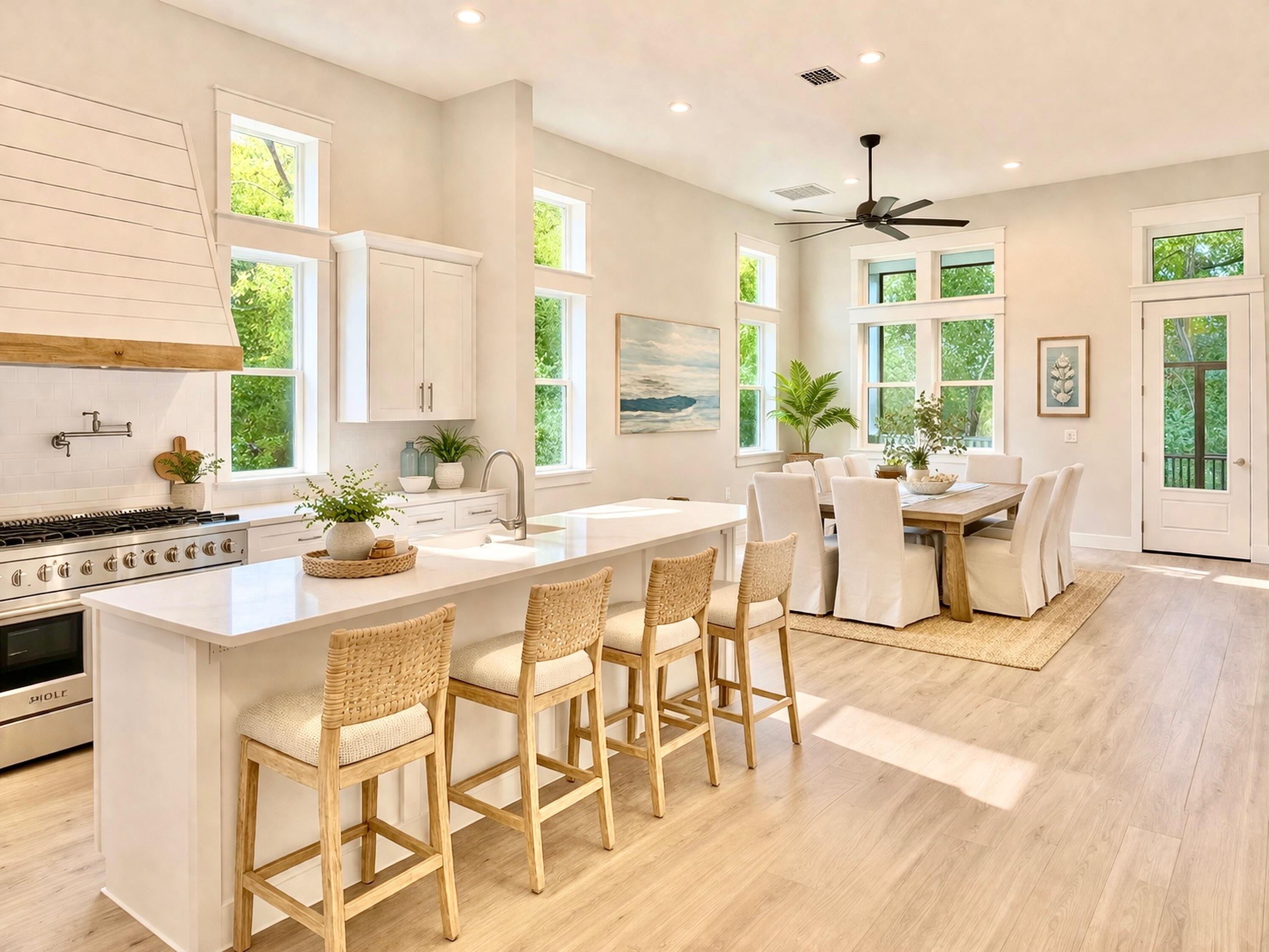 116 E George Street presents a newly constructed five bedroom residence in the heart of Point Washington, complete with a detached carriage house, private pool, and three car garage. Just moments from the Choctawhatchee Bay, this property offers a rare balance of privacy, flexibility, and long term value. With no HOA and no rental restrictions, it is equally suited for full time homeowners, second home buyers, or investors seeking true optionality. The main residence features three bedrooms and three and a half bathrooms, thoughtfully designed with the primary suite on the first floor. The open concept kitchen, living, and dining areas are anchored by a gas fireplace and an expansive island, creating a natural setting for both daily living and entertaining. A walk in butler's pantry with generous shelving and a beverage cooler adds both function and refinement. The first level also includes a laundry room and powder bath for convenience.

Upstairs, two guest suites each offer private bathrooms, complemented by an additional living area that provides separation and flexibility.

Positioned above the oversized garage, the carriage house includes a full kitchen, living area, two bedrooms, and a full bathroom, making it ideal for extended family, guests, or income producing potential. Between the main home and carriage house, the fully enclosed private pool creates a central courtyard setting designed for year round enjoyment.

Located just steps from the bay, a public boat ramp, and nearby nature trails, the setting encourages an active coastal lifestyle while remaining only a short drive from the beaches along 30A. This is a new construction opportunity that delivers space, versatility, and a peaceful Point Washington address without compromise.

Reach out directly for more details.
