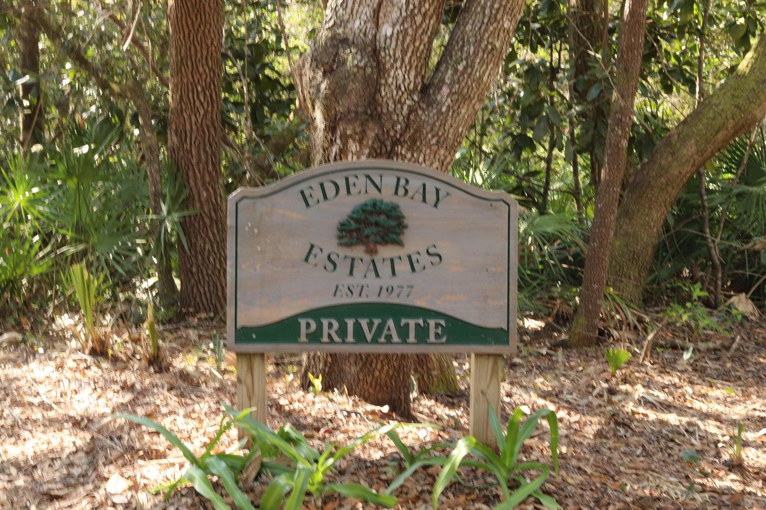 This beautiful waterfront homesite is tucked away in the desirable Eden Bay Estates, offering serene bay views across a saltgrass-lined creek along Clays Bayou. With approximately 100 feet of water frontage, the property provides an ideal setting to build a private dock with direct access to the bay. Surrounded by towering pines, magnolias, and mature oaks, this upscale yet charming community captures the essence of Old Florida with its picturesque, tree-canopied streets. Eden Bay Estates features building covenants and restrictions to protect the integrity of the neighborhood, while offering the flexibility of no required build timeline. Generously sized and beautifully positioned, this lot presents a rare opportunity to create a custom waterfront retreat in a truly peaceful setting. Please see the virtually staged home rendering for inspiration. House mock up is also available  and preliminary conversations have already taken place with a builder regarding potential build-out options and pricing. For more details or to schedule a private viewing, please reach out to your favorite agent. Buyer to verify anything deemed important. No survey available. Buyer is advised to independently verify all property boundaries, waterfront footage, riparian/littoral rights, easements, access rights, dock/seawall permitting, and any potential neighbor or boundary disputes during the inspection period. Seller and listing brokerage make no representations regarding waterfront ownership, usage rights, or adjacent property claims