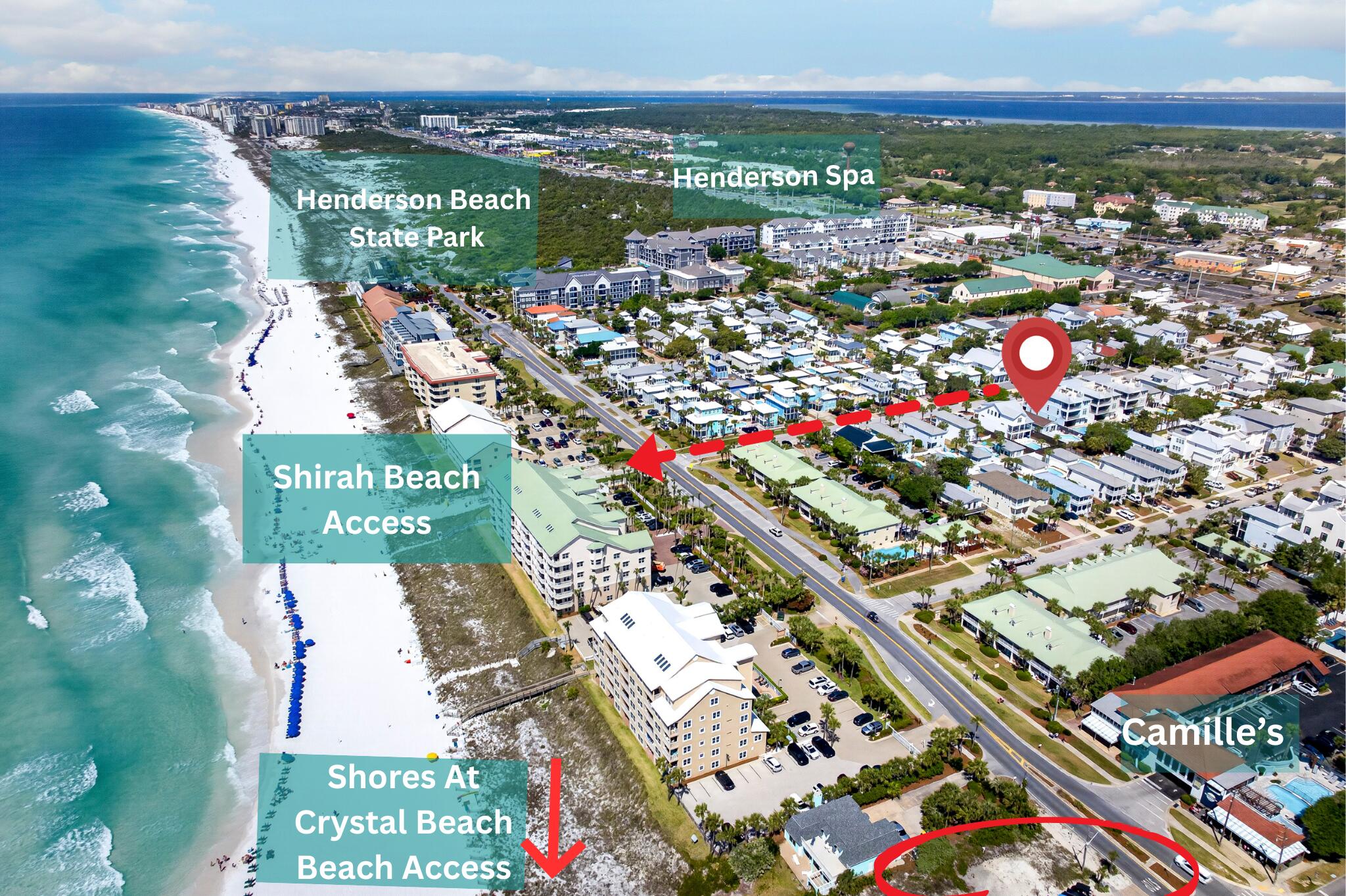 LOWEST priced property in Crystal Beach that is within 1 block of direct public beach access. Just 500 feet to the Shirah Beach Access & 0.2 miles to the Shores of Crystal Beach Access.  No HOA - 50X150 Lot - Private Pool - Fully Furnished - Short Term Rental with Summer Bookings - Room to Expand. Positioned in a Prime location on one of the favorite streets in Crystal Beach, this 5BR/3.5BA beach cottage has been thoughtfully updated with a modern coastal aesthetic & is being sold fully furnished & rental ready with rental projections up to $112,000! Nestled between multi million dollar homes and within 2 minutes to Destin's famous white sand beaches, this little gem offers so many possibilities - use it as a Turnkey fully furnished vacation rental now while you plan a new build or expansion for the future. Very FEW opportunities like this still exist in the Crystal Beach community -particularly with this proximity to the beach & the potential for future expansive Gulf views with new construction. One of the original cottages in Crystal Beach, this charming beach home has been lovingly cared for, is well maintained & the configuration is perfect for maximizing rental capability. The kitchen has stainless appliances, granite countertops, subway tile backsplash, an undermount sink & a large breakfast bar. There are two living spaces - the main living room as well as a large bedroom/bonus room with bunks & 2nd living area. Flooring in living room/kitchen & bonus room updated with a beautiful wood look plank ceramic tile for easy care. Spacious pool deck already plumbed for natural gas, offering the perfect setup to potentially add an outdoor kitchen and elevate your entertaining space. The property offers tons of parking and plenty of room for outdoor recreation. Enjoy morning coffee by the gorgeous pool, an afternoon dip in the Gulf, head a couple of blocks to Camille's for happy hour & live music then to the beach for sunset! The iconic Crystal Beach neighborhood on Scenic Hwy 98 has it all - quick access to Destin Commons, Publix, Henderson Spa, & Henderson Beach State Park. Crystal Beach is minutes to fabulous restaurants, the Scenic 98 bike path & all that Destin has to offer. Centrally located so quick drive to both Sandestin area attractions and the Harbor District. Full time City of Destin residents are eligible for free City parking passes, Joe's Bayou Boat Launch annual sticker & reduced Henderson Beach State Park annual pass. Flood Zone X so no flood insurance is required.  This property has SO much potential! Make your appointment to see this fabulous piece of paradise today.  Buyer to verify all pertinent information and conduct their due diligence.