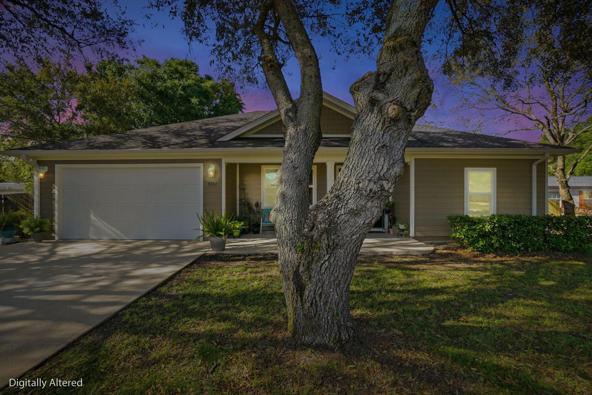 Welcome home to this stunning 2019 ranch-style gem featuring LVP floors throughout, an open-concept kitchen and living area with quartz countertops, a large island, and abundant cabinet space - perfect for entertaining. The primary suite impresses with a tray ceiling and a spa-like walk-in shower. Step outside through the French back doors to a large lanai with ceiling fan flowing onto a 15x12 screened in concrete patio, all within a spacious fenced backyard that includes a 7x7 shed. With a 2-car garage, 5 ceiling fans, and fresh 2019 finishes throughout - this one checks every box. Don't miss out!