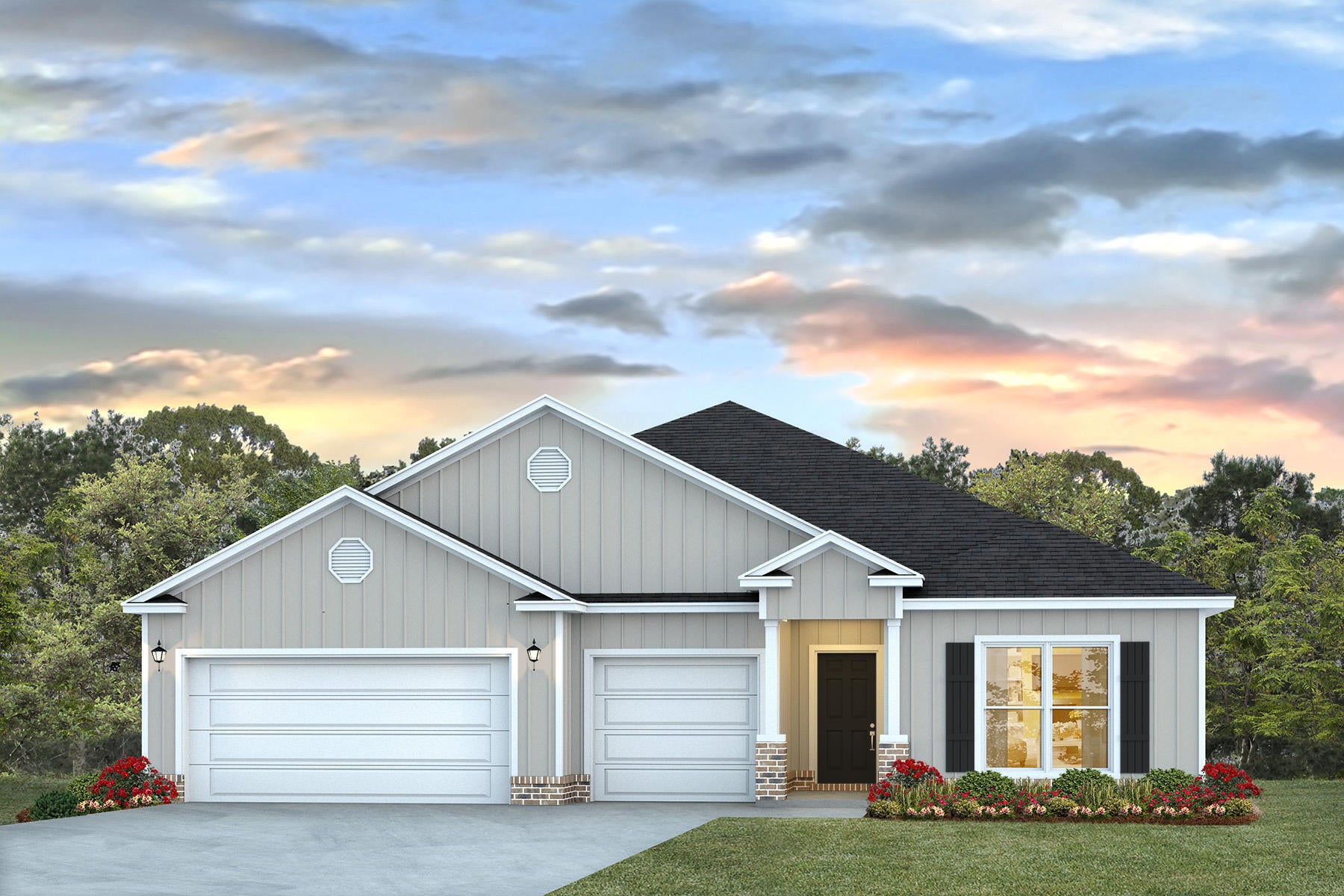 Welcome to 244 Farm Owl Drive, a new home under construction at Owl's Head Farms in Freeport Florida. This spacious new construction home offers an open-concept floor plan, elevated finishes, and a desirable Freeport location. From the expansive foyer, the home flows into a bright and inviting main living area with 9-foot ceilings, stylish EVP flooring, and a seamless connection between the great room, kitchen, and dining space. The beautifully appointed kitchen features quartz countertops, a tile backsplash, stainless-steel appliances, a walk-in pantry, and an oversized island that overlooks the great room, creating an ideal setting for everyday living and entertaining. Large windows fill the formal dining nook with natural light, while matte black fixtures throughout the home add a clean, contemporary touch.

The living room, dining area, and primary bedroom each include tray ceilings, enhancing the home's upgraded feel. Privately positioned at the rear of the home, the primary suite offers a relaxing retreat with a spa-inspired bathroom featuring a double vanity, walk-in shower, soaking tub, and a generous walk-in closet. Two additional bedrooms are located off the entry hall and share a full bathroom, making them perfect for family, guests, or flexible use. A fourth bedroom with its own bathroom, walk-in closet, and nearby dedicated study provides added privacy and convenience, ideal for visitors, remote work, or multigenerational living.