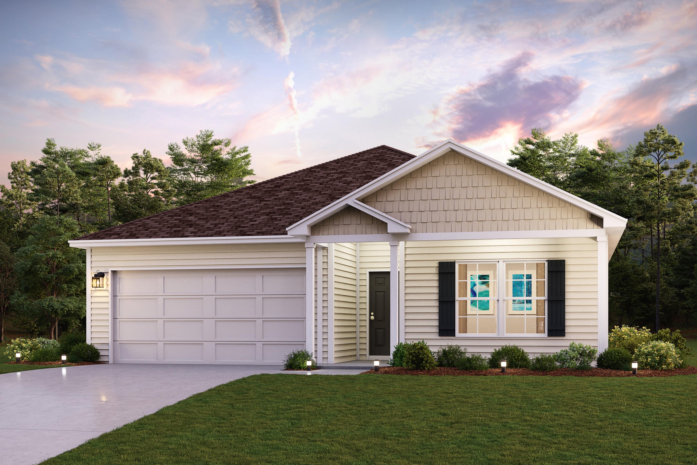 Discover Your Dream Home in the Sunny Hills Classic Community! The Roanoke Plan offers a seamless open-concept design that integrates Living, Dining, and Kitchen areas--perfect for hosting guests or relaxing in comfort. Enjoy energy-efficient Low-E insulated windows throughout. The gourmet Kitchen boasts beautiful cabinetry, quartz countertops, and Stainless Steel Appliances. Retreat to the tranquil primary suite featuring dual vanity sinks and a spacious walk-in closet. Three additional bedrooms, a stylish secondary bathroom, and a charming patio complete this exceptional home.  Energy-efficient features like Low E insulated dual pane windows and a one-year limited home warranty ensure peace of mind. 
Ask sales counselor about new enhanced kitchen cabinet features and updated farmhouse style trim package!