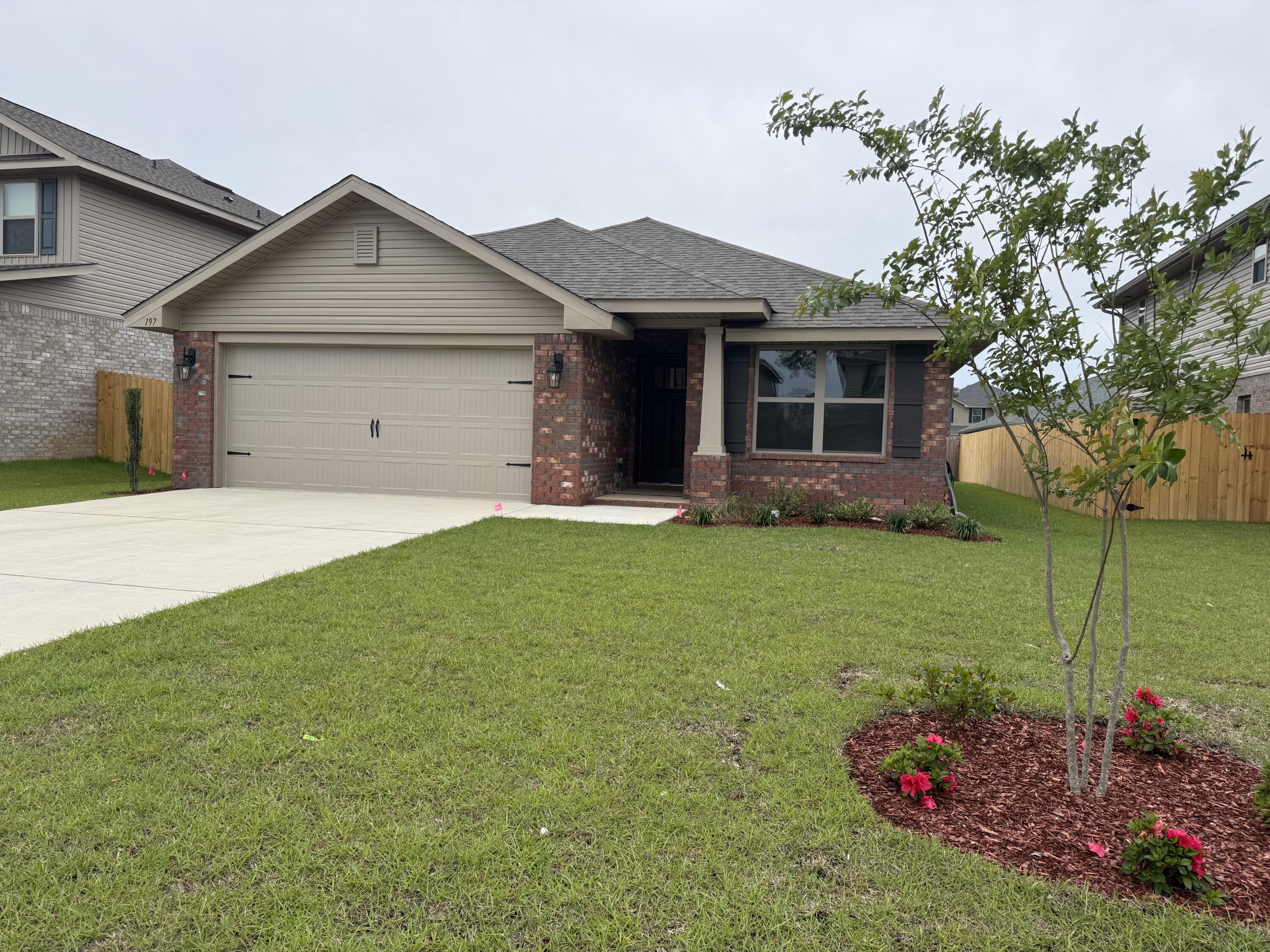 This gorgeous 4-sided brick home is being built in North Crestview and is walking distance to schools, stores, and restaurants which is very convenient. This 1522 sq ft home offers 3 bedrooms and 2 full bathrooms. The Master bedroom is spacious and has an entry door to the large covered back porch! This is an open floorplan with cathedral ceiling in the main living space making it feel so much bigger then 1522 sq ft. This home includes granite or quartz countertops throughput, PureTech LVP flooring everywhere with carpet only in the bedrooms, and craftsman style elevation. Outside offers a fully sodded yard with landscaping, an automatic sprinkler system, and a 2 car fully finished automatic garage. 10-year bonded builders' warranty! Almost fully fenced!