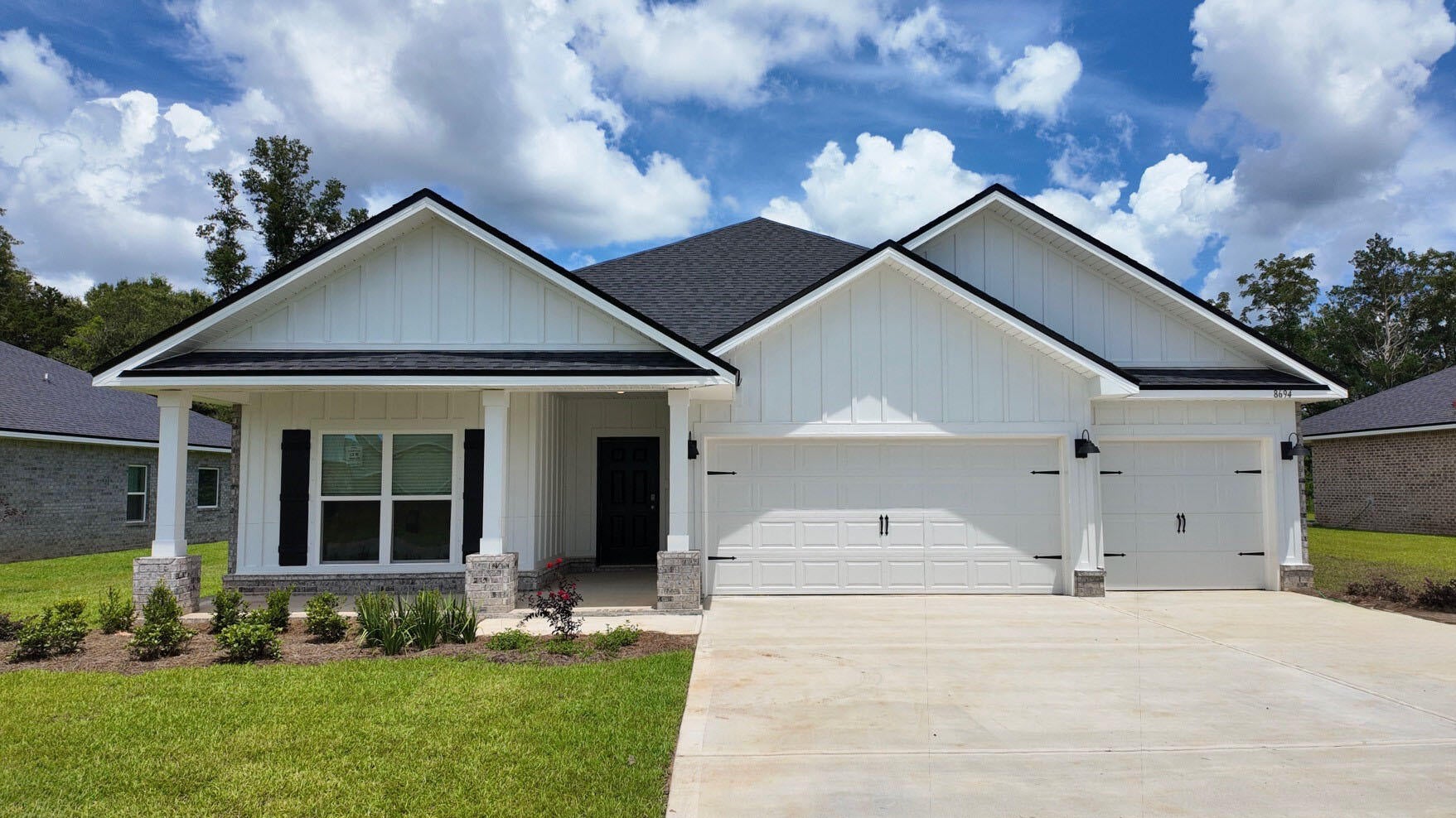 Welcome to Plantation Woods! The Destin plan is an upscale 4 bed, 3 bath home with a '3 car garage'. This one-story well-designed home features a highly desirable open concept plan, with a spacious great room and dining space that flows into the kitchen and breakfast area. Two bedrooms at the front of the home are connected by a full bathroom, while Bedroom one is located on the back of the home for a private slit bedroom floorplan. The fourth bedroom next to the kitchen can serve as an optional den or office, providing extra space for work or for play. This home includes the ''Smart Home'', connect package that provides several convenient Smart Devices you will enjoy. Fabric Hurricane window and door protection. ALL LISTING pictures, colors, features, and size may vary. Square footages are approximate.
