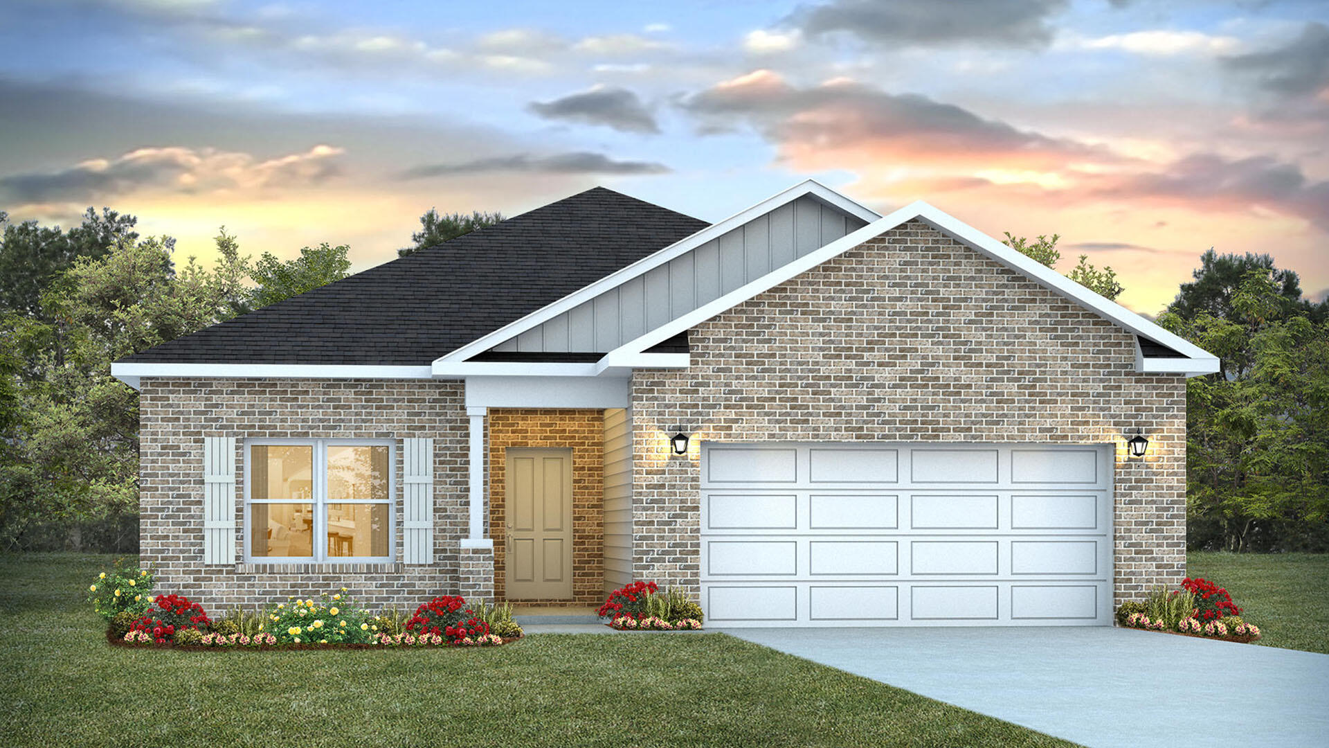 This floor plan features 4 bedrooms, 2 bathrooms with approximately 1,799 square feet and 9-foot ceilings. As you enter this home you will find three bedrooms off the entry hall and a full bathroom. Continuing through the hall you will enter the open concept living area that has a kitchen, dining area and living room. The kitchen has upper and lower cabinetry as well as a corner pantry allowing for maximum storage space. A center island in the kitchen allows for convenience and functionality and meal service and cleanup are made easy as it has lower cabinetry, a sink and dishwasher. A full suite of stainless-steel appliances including a stove, microwave and dishwasher along with a generous island bar for additional seating, make this kitchen stand out. The dining area provides a view of the kitchen and offers seamless access to the back porch.

The primary bedroom includes an adjoining bathroom that showcases a dual sink vanity, a spacious shower, soak tub, and a walk-in closet. Bedrooms two and three are situated at the front of the home, each featuring walk-in closets and sharing a well-appointed full guest bathroom in the hallway. Bedroom four, which also includes a walk-in closet, is conveniently located near the laundry room, and could serve as an excellent office space. Additionally, this home features a serene covered back porch and a generous yard, making it an ideal setting for entertaining.