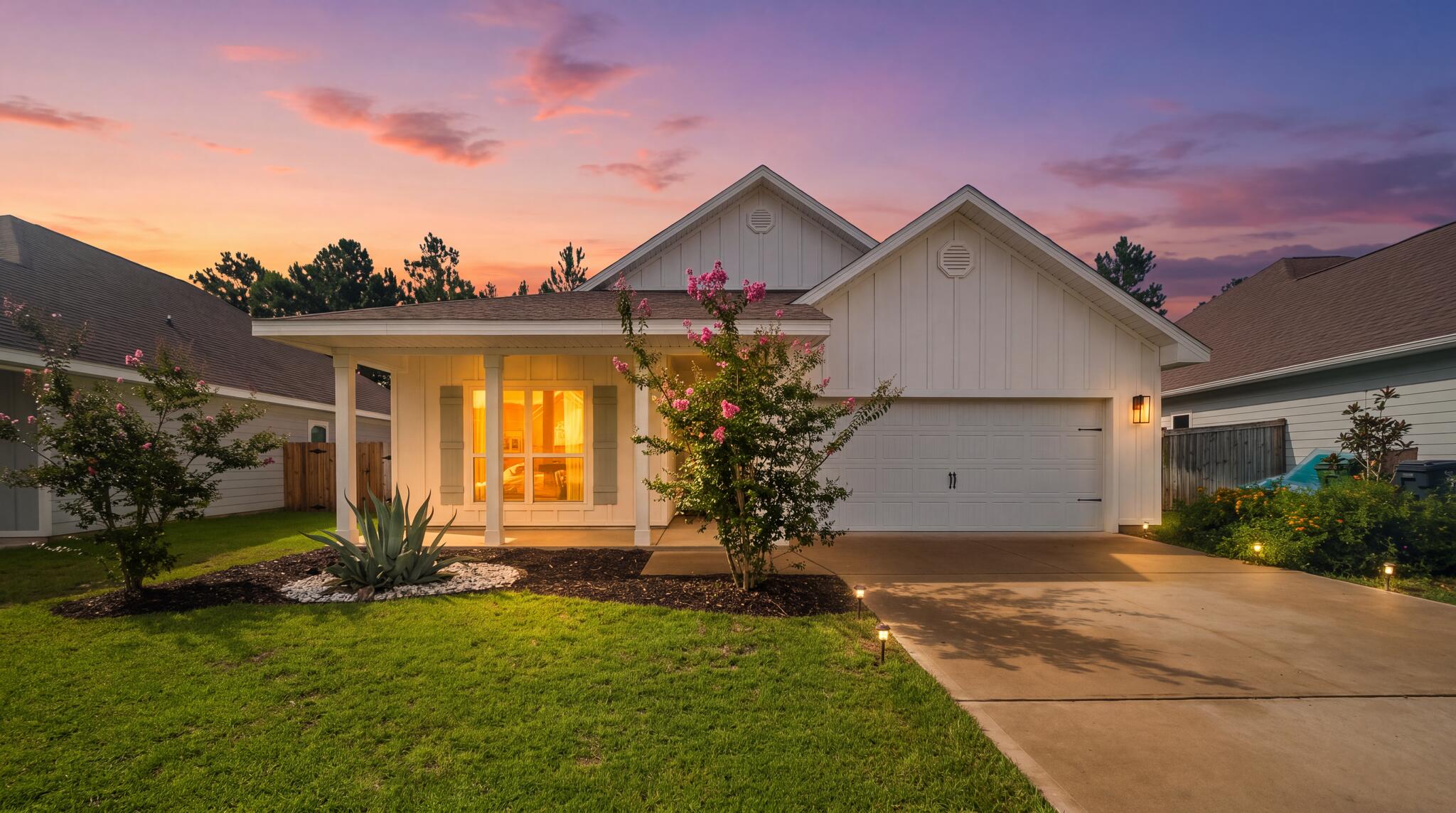 156 Emarie Grey Circle is one you don't want to miss! This beautifully upgraded 4-bedroom, 2-bath home with a 2-car garage is located in The Preserve at Paradise Cove and is packed with custom touches added after construction.

The heart of the home is the spacious, open kitchen and living area featuring shiplap accent walls, shaker cabinetry, stainless steel appliances, and plenty of room for entertaining. The large primary suite has its own accent wall, while the en-suite bath features a double vanity, frameless tiled shower, separate garden tub, private water closet, and spacious walk-in closet.

A custom barn door creates added privacy for two of the guest bedrooms, and thoughtful upgrades continue throughout with modern fixtures, additional laundry room cabinetry, and extra storage.

Outside, enjoy the coastal breeze from the spacious, private back patio and fenced yard--perfect for relaxing, entertaining, or letting the kids and pets play. With so many upgrades already completed, this home is truly move-in ready and full of character!