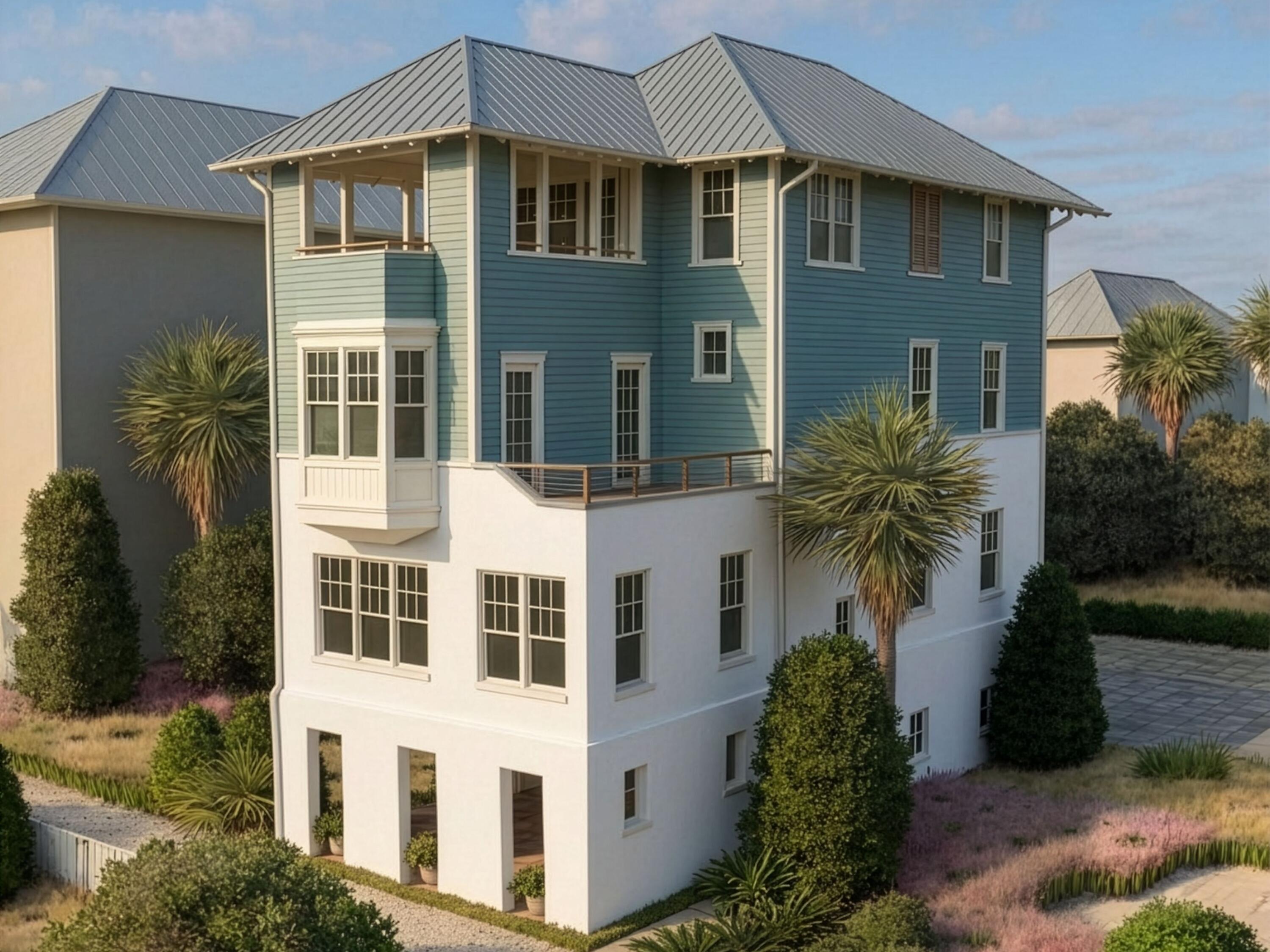 New construction luxury home in Lupin Beach, 30A's newest private beach community on the eastern edge of Inlet Beach, Florida. Designed by Historical Concepts and built by Alys Beach Construction. Offering 3,854 square feet across four levels, five bedrooms, five full baths, one half bath, a dedicated flex room, elevator access, two-car garage, and expansive Gulf views.

On the emerald edge of Inlet Beach, where Scenic Highway 30A bends quietly toward Camp Helen State Park and Lake Powell, Lot 11 at Lupin Beach offers a distinctive expression of coastal architecture. Positioned directly north of the community pool and oriented to capture expansive Gulf of Mexico views from its upper levels, the home sits close enough to the water to feel its presence daily, elevated enough to see it clearly, within a master plan that privileges permanence over spectacle.

The ground level opens to an outdoor living terrace with a summer kitchen. The first floor is anchored by a spacious great room, a formal dining room, a kitchen appointed for cooking and effortless entertaining, and a guest bedroom with full bath suited to visitors or a home office. The second floor belongs to the primary suite with private balcony, walk-in wardrobe, and spa-caliber bath in honed stone and satin metal, joined by a secondary en suite bedroom and full laundry. The third level rises to a family room, two additional bedrooms each with its own bath, a flex room for study or bunk configuration, and a covered porch positioned to hold the long Gulf view.

The interior palette reflects the considered hand of the Lupin Beach selections program. Exterior walls are layered in troweled stucco and soft sage lap siding, crowned by a champagne standing-seam metal roof. Inside, wide-plank white oak flooring, honed natural stone and marble countertops, and handcrafted Zellige and mosaic tile work shape an interior language that whispers luxury without excess. A professional-grade appliance suite, dedicated pantry, and third-floor bar extend the home's entertaining footprint across every level.

Residents of Lupin Beach enjoy access to 716 feet of private deeded beach, five private boardwalks, and direct paths into Camp Helen State Park and Lake Powell, one of Florida's rare coastal dune lakes suited to paddleboarding and kayaking. Moments away, Rosemary Beach, Alys Beach, Seacrest Beach, and Kaiya Beach Resort offer world-class dining, boutiques, and cultural programming. Owners enjoy proximity to Watersound Beach Club, the newly expanded Camp Creek amenities, and Wild Heron Golf Club. Northwest Florida Beaches International Airport sits 15 to 20 minutes from the doorstep.

Lot 11 at Lupin Beach is not simply a property. It is a position. A sanctuary at the meeting point of architecture, nature, and everyday ease on eastern 30A.
