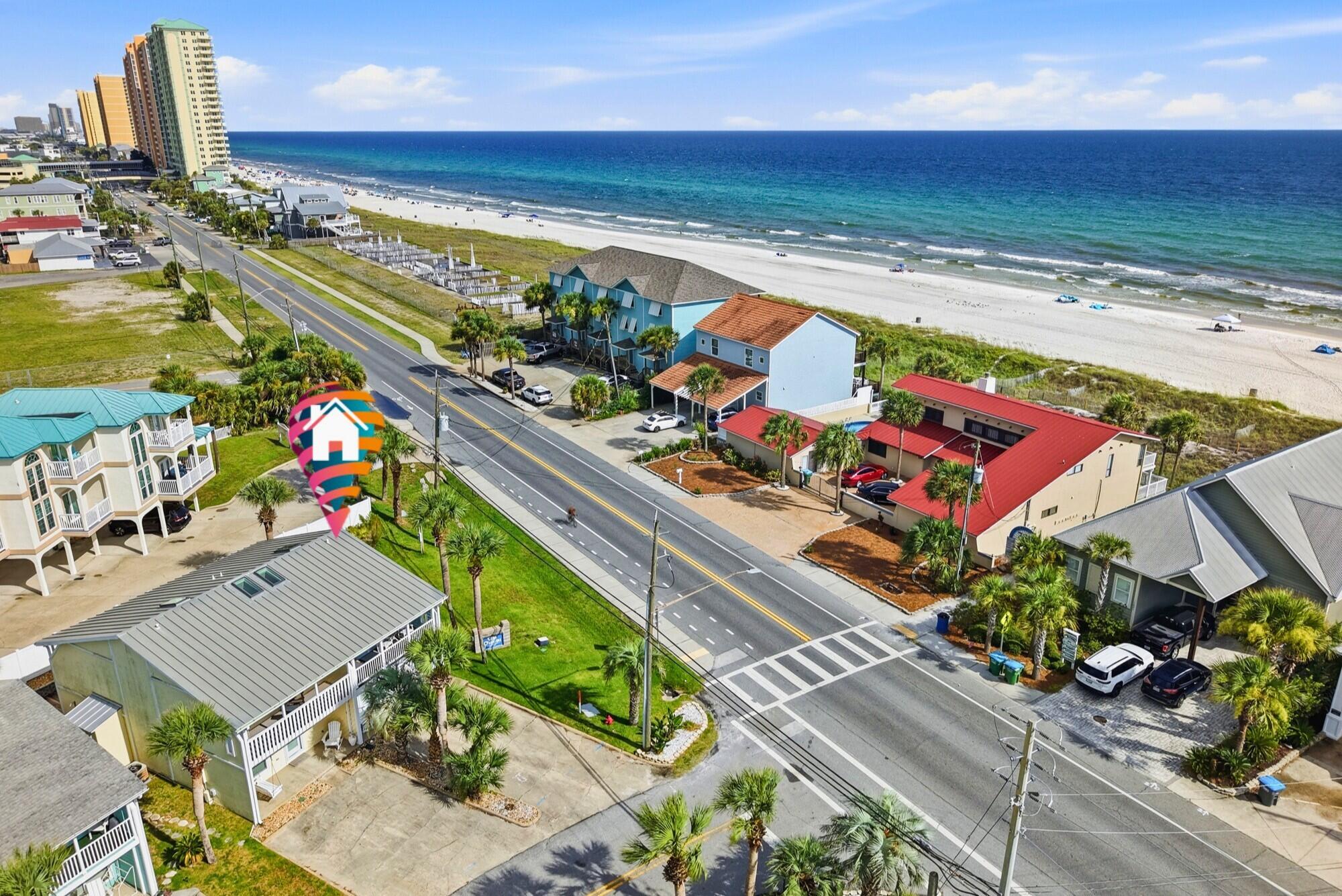 Rare end unit with stunning Gulf views from private balconies off both bedrooms! Located directly across from the beach in the highly desirable Laguna Beach community of Panama City Beach, this beautifully updated 2-bedroom, 2-bath beach cottage offers extra privacy, abundant natural light, and an unbeatable West End location.
The home is completely turnkey and has never been used as a rental. Inside, you'll find updated cabinets and appliances, granite countertops, custom cabinetry, new furnishings, and thoughtfully designed built-in shelving that conceals the entrance to a spacious storage closet. A custom staircase handcrafted by a master carpenter adds even more character.
The spacious primary bedroom includes a sitting area or office that could easily be converted into a bunk area for additional sleeping space. Both bedrooms open to private balconies with beautiful views of the Gulf.
Villa Chateaus offers a community pool and low HOA dues of only $156 per month. Best of all, you're close to beloved Laguna Beach favorites, including Thomas Donut & Snack Shop and Carousel Supermarket, with the white-sand beach just across the street.
Whether you're searching for a primary residence, second home, or Panama City Beach vacation rental, this rare Laguna Beach end unit offers the location, views, and turnkey condition buyers are looking for. Schedule your private showing at 1 Chateau Road today.