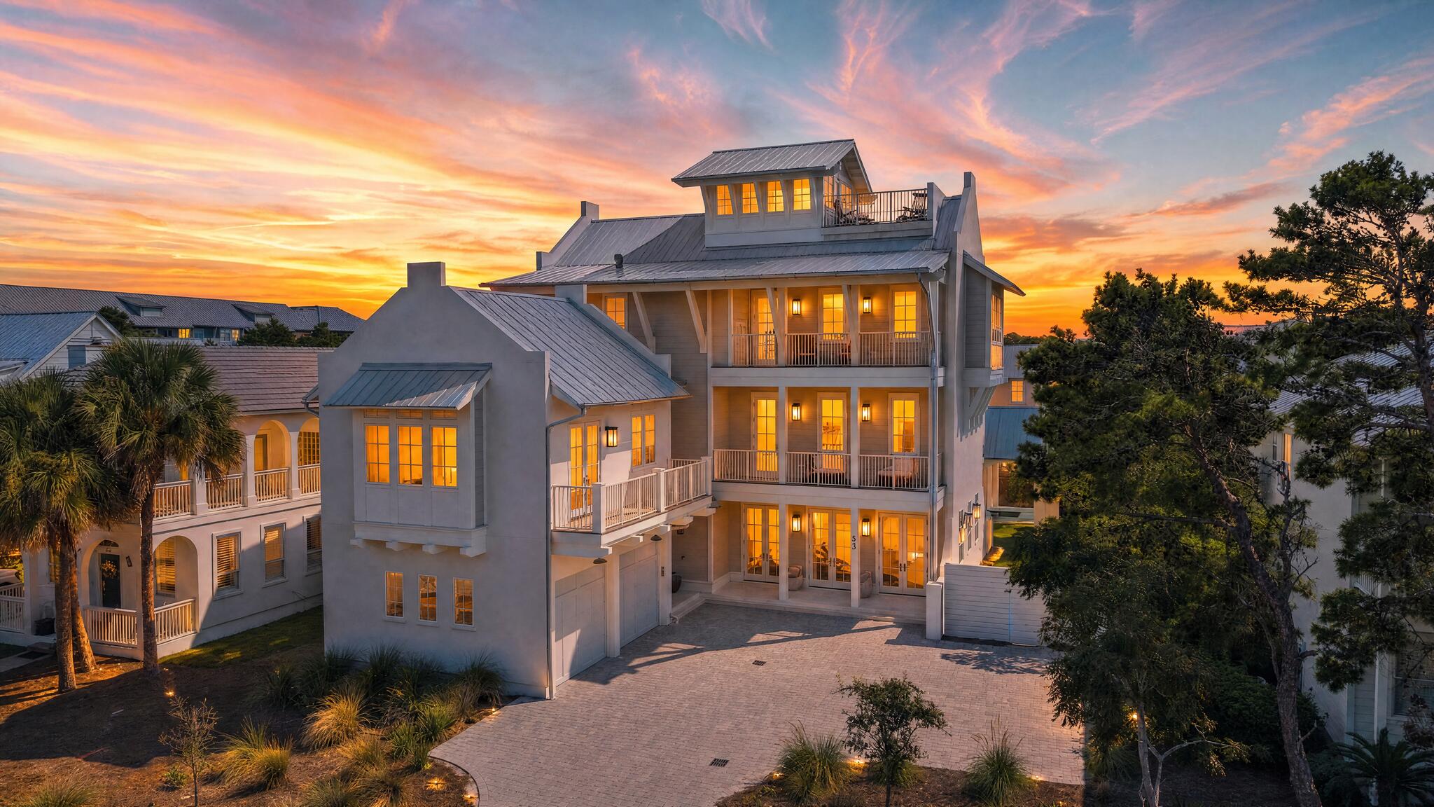 Gulf Serenity | Newer-Construction 8-Bedroom Luxury Home with Rooftop Terrace & Gulf Views on 30A
Fourth-floor rooftop terrace with stunning Gulf views and just a three-minute walk to the beach. Welcome to Gulf Serenity, an exceptional newer-construction luxury home in the highly sought-after Blue Mountain Beach community of 30A. This thoughtfully designed residence showcases top-of-the-line finishes throughout and delivers the perfect blend of modern coastal elegance and generous scale. It offers eight bedrooms plus an additional bunk room--each with its own en-suite bathroom--along with a private pool and hot tub, expansive outdoor living and entertaining spaces, and every amenity for elevated coastal living.
Enter through one of three sets of elegant French doors into a bright secondary living room that flows seamlessly into a dedicated game room featuring a ping-pong table, shuffleboard, and ample seating. A laundry room and a bunk room with two sets of Twin XL-over-Twin XL bunks, plus an adjacent full bathroom with dual vanities and a glass shower, complete the first level. Step outside to the private backyard oasis, complete with a large oversized pool, a shaded hot tub, additional loungers, a cozy seating area, a large outdoor dining table for twelve, and a built-in outdoor kitchen--creating one of several generous porches and outdoor entertaining areas ideal for gathering.
The second floor offers six additional bedrooms and a second laundry room with two washer/ dryer sets. The luxurious primary suite includes a king bed, walk-in closet, balcony access, and an en-suite bathroom with dual vanities, a glass shower, and a separate soaking tub. Additional king bedrooms--most with balcony access--and a second bunk room with Twin XL-over-Twin XL bunks and a private full bath continue the high standard of finishes.
The third floor serves as the heart of the home, highlighted by a chef's kitchen with high-end stainless steel appliances, a formal dining area, and a spacious living room with an oversized sofa. Two sets of French doors open to a balcony with outdoor dining, further expanding the home's abundant outdoor living and entertaining spaces. A second primary suite with a king bed, dual balcony access, dual vanities, a large glass shower, and a soaking tub is also located on this level, along with a convenient half bath.
Ascend to the fourth floor, where a landing with a sitting area opens onto the crowning feature of the home: a rooftop terrace offering spectacular Gulf views--the ultimate outdoor living space for sunset entertaining or quiet coastal moments.
Ideally situated in Blue Mountain Beach, the home is a short stroll from public beach accesses with parking and restrooms, as well as nearby dining, shopping at Gulf Place, and local favorites. With strong rental potential exceeding $400,000 annually, Gulf Serenity combines modern luxury, generous scale, and an unbeatable 30A location--ready for its next owner to enjoy as a primary residence, second home, or high-performing coastal investment.