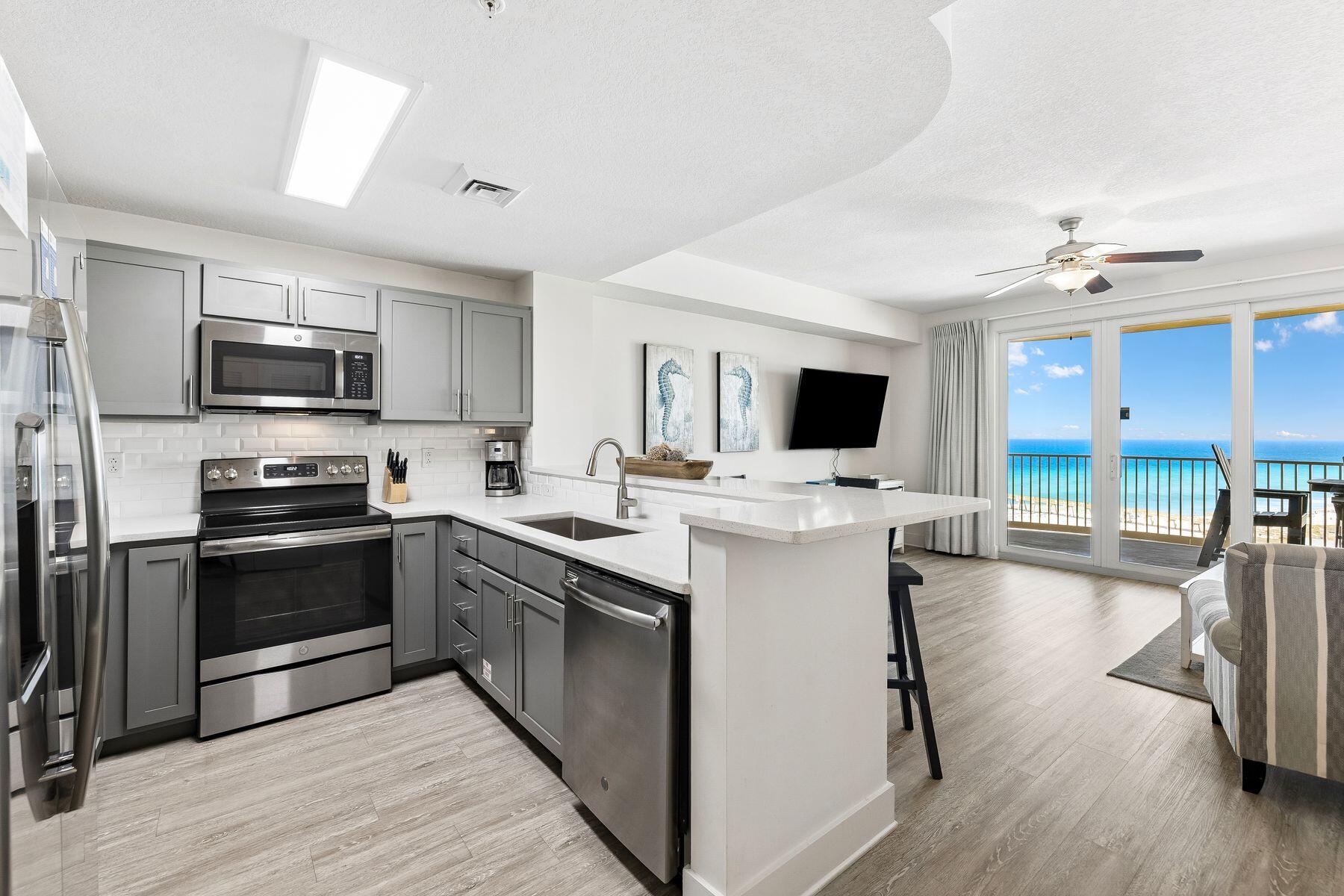 Welcome to Calypso Resort Tower III, where modern coastal comfort meets resort-style living in the heart of Panama City Beach. Built in 2020, this well-appointed 1-bedroom, 2-bath condominium features built-in hallway bunks and comfortably sleeps up to six guests, making it an ideal vacation retreat or income-producing investment property.

Situated on the desirable west end of Tower III, this residence offers beautiful Gulf views from the kitchen, living area, and private balcony--perfect for enjoying morning coffee or breathtaking sunset skies over the Emerald Coast.

Just 200 yards from deeded beach access, owners and guests enjoy an impressive lineup of resort-style amenities, including a lagoon-style pool, hot tub, two tiki bars, private poolside cabanas available for rent, a fitness center, and covered parking. Poolside dining is offered at the Emerald Hub, the on-site food hall serving breakfast lunch and dinner. It features The Emerald Beach Grill, Charlie's Cafe (for donuts and an espresso bar), Happy Scoops (for ice cream), and the Golden Seashell Gift Shop (for beach gear and gifts).

Located adjacent to Pier Park and the famed 1500 ft long fishing pier, you're within 300 yards of some of Panama City Beach's most popular restaurants, shops, nightlife and entertainment. The lineup includes Margaritaville, The Back Porch, Pompano Joe's, and The Grand 16 movie theatre. A main attraction is The PCB Wheel, a climate controlled gondola style ferris wheel and Top Golf is just three blocks away. Whether you're seeking a turnkey vacation rental, a second home at the beach, or both, this exceptional Calypso condo offers the perfect blend of location, amenities, and the laid-back beach lifestyle that makes Panama City Beach a favorite destination year-round.