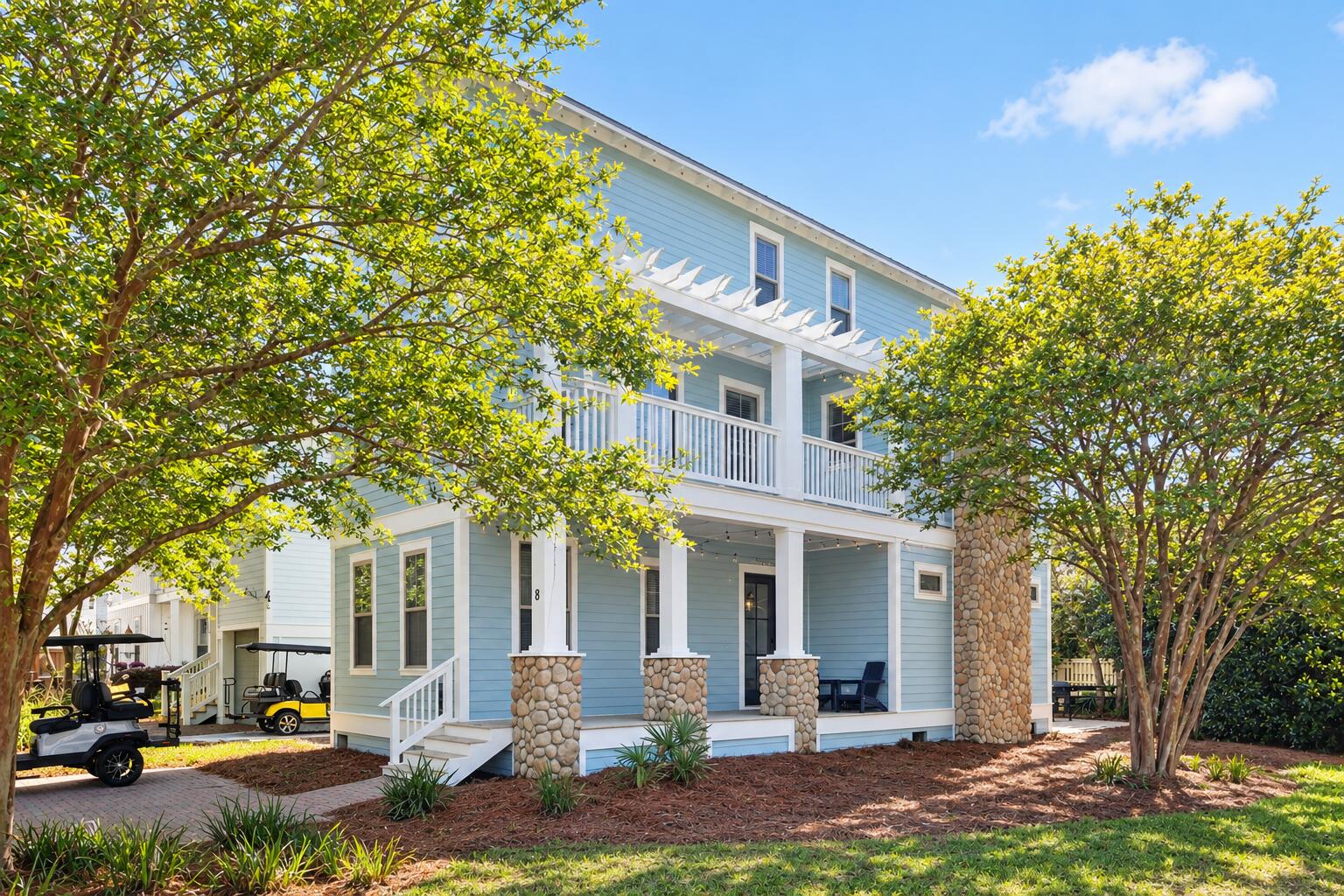 A PROVEN VACATION RENTAL in one of 30A's most coveted beach communities, this beautifully reimagined five-bedroom, four-bathroom home in Grayton Cove offers the rare combination of strong rental performance, turnkey convenience, and an iconic GRAYTON BEACH location. On track to generate more than $90,000 in RENTAL INCOME in 2026 and boasting 25 five-star Airbnb reviews, this property is ready to continue producing from day one.

Set within the tranquil Grayton Cove community, the home places you just minutes from the beach with convenient tram access to multiple beach entry points and a six-seater golf cart included for easy trips to the sand, local restaurants, shops, and everything that makes Grayton Beach so special. After a day at the beach, the community pool--just steps from the home--provides an inviting place to relax, with generous seating and shaded lounging areas. Inside, the home has been fully renovated and professionally furnished by Jenn James Designs, creating a polished coastal retreat designed equally for personal enjoyment and vacation rental appeal. Modern coastal style is paired with thoughtful functionality, featuring striking accent walls, curated color palettes, updated finishes, and comfortable spaces designed to accommodate families and groups.

With five bedrooms, four bathrooms, a community pool, tram-to-beach access, a six-seater golf cart, established rental history, and more than $90,000 in projected 2026 rental income, 8 Gulf Mark presents a compelling opportunity to own a turnkey investment in the heart of Grayton Beach--while also enjoying it as your own coastal getaway.