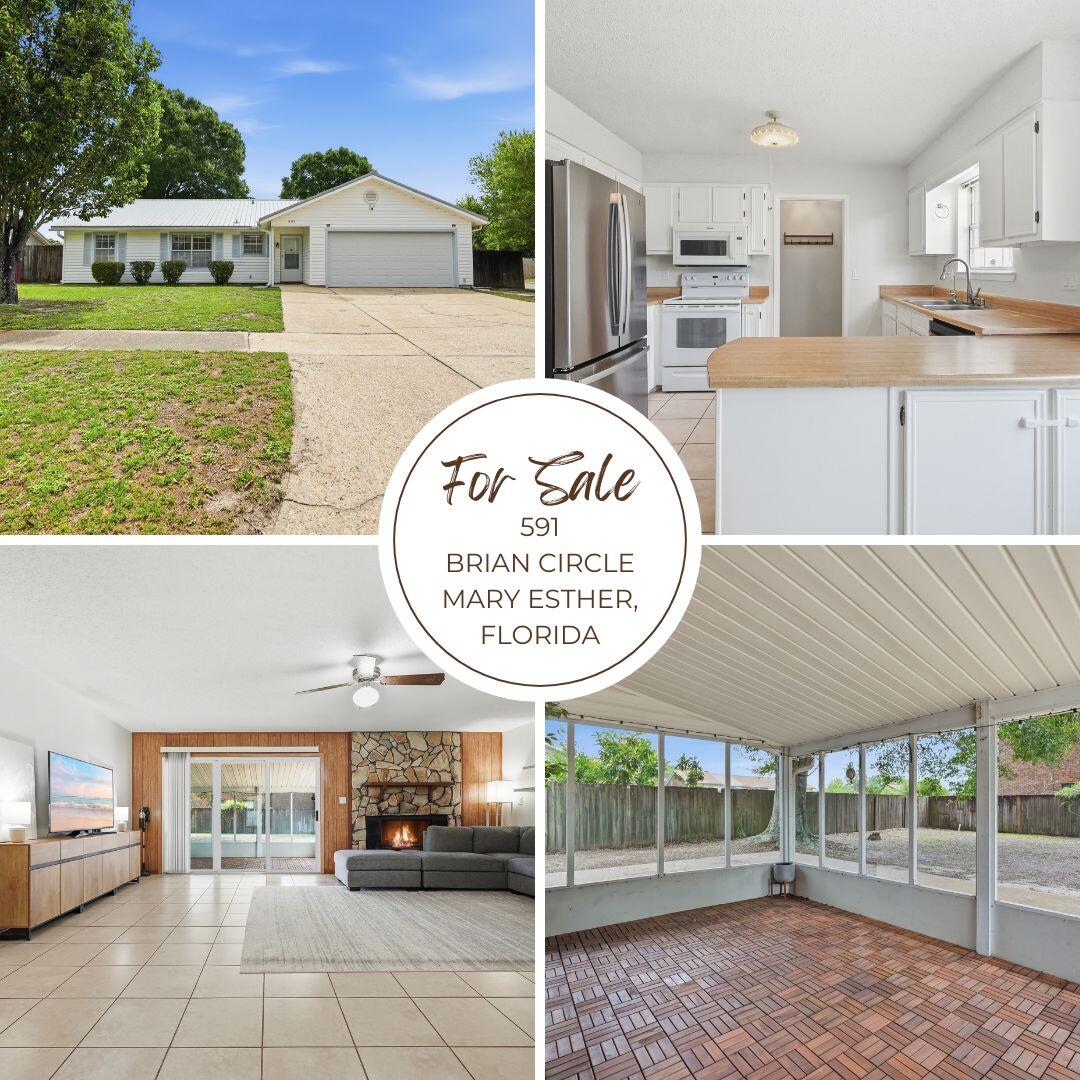 LOCATION • LOCATION • LOCATION! Close to both Military Bases and the beautiful Emerald Coast Beaches!

Welcome to this spacious 3-bedroom, 2-bathroom home situated on a 0.23-acre corner lot in the heart of Mary Esther, Florida. Offering the open-concept feel and split floor plan today's buyers are looking for, this home combines comfort, functionality, and an unbeatable location.

The home features a spacious kitchen with a large dining area with tile flooring, perfect for gatherings and everyday living. The huge living room is complete with a cozy wood-burning fireplace, tile flooring, and beautiful wood mantle, creating the perfect focal point for the space.

The oversized primary suite offers a private ensuite bathroom and a walk-in closet, while two additional bedrooms and a full hallway bathroom provide plenty of room for family or guests.

Step outside and enjoy both a large screened-in porch and an additional open patio, both overlooking the privacy-fenced backyard with mature trees--ideal for entertaining, pets, or simply relaxing outdoors.

Additional features include a 2-car garage with washer/dryer hookups, durable metal roof, oversized 6-car driveway, and plenty of space to park your boat or RV--NO HOA!

Conveniently located near shopping, dining, military bases, and world-famous beaches, this well-priced home offers an incredible opportunity to enjoy the Florida lifestyle.  Don't miss your chance to call this wonderful beach community home--schedule your private showing today!