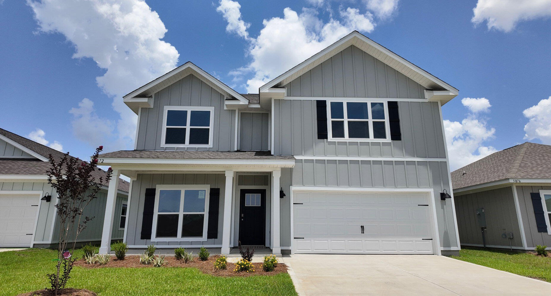 GORGEOUS NEW construction in Marlin Place with a community pool, pavilion, sanded volleyball court, cornhole area and streetlights for residents to enjoy. The Embry is a spacious 5 bed, 3.5 bath two-story home offering over 2,800 sq ft with a 2-car garage. The first floor features a private primary suite with a large walk-in closet, double vanity, garden tub, and shower. A flex space off the foyer is perfect for a home office or dining area. The open-concept kitchen includes stainless steel appliances, and a center island that flows into the great room. Upstairs offers four additional bedrooms, two full baths (including one ensuite), and a versatile bonus living area. This highly desirable home comes standard with a Smart Home Technology package with several Smart devices. ALL LISTING pictures, colors, features, and size may vary. Square footages are approximate.