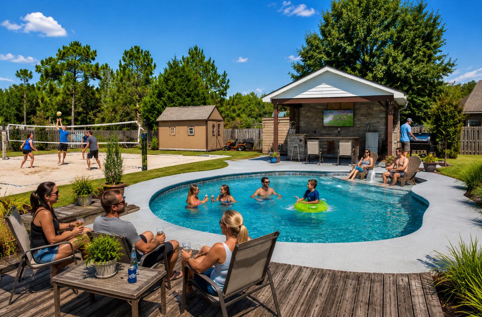 ENTERTAINER'S DREAM IN A GATED COMMUNITY! This exceptional home was a 2013 Parade of Homes WINNER and is designed for those who love to entertain while offering the perfect balance of comfort and style. From the inviting layout to the impressive entertaining spaces, every detail creates an ideal setting for hosting family gatherings, holiday celebrations, or relaxing evenings with friends. 

The backyard is truly ONE OF A KIND and is sure to impress! Enjoy your own private oasis featuring a sparkling in-ground Gunite pool with a sun shelf, a custom-covered gazebo complete with an outdoor kitchen, TV, an outdoor shower and a full-size sand volleyball court WITH LIGHTING for endless fun day or night. Green thumbs will appreciate the greenhouse and garden area, while the storage building provides plenty of room for tools and equipment. For added peace of mind, the home is also equipped with a whole-home generator connection and an in-ground sprinkler system. 

The chef's dream kitchen is as functional as it is stunning, featuring newer stainless-steel appliances, including a commercial-style Electrolux refrigerator, granite countertops, a beautiful custom tile backsplash, a walk-in pantry, and a spacious island topped with a beautiful live-edge wood countertop. Completing this incredible space is a breathtaking hand-stained tongue-and-groove wood ceiling, adding warmth, character, and a truly custom touch that makes this kitchen the heart of the home. Retreat to the luxurious primary suite, where a beautiful tray ceiling with recessed lighting creates a warm and inviting atmosphere. The spa-inspired ensuite bathroom is thoughtfully designed with his-and-her walk-in closets, separate granite-topped vanities, and a jetted soaking tub with a separate walk-in shower, providing both comfort and functionality for everyday living. 

The large office is a versatile space that can easily serve as a home office, media room, or flex space. It features a beautiful brick electric fireplace with two windows overlooking the backyard and a 120-inch theater-style pull-down projector screen, making it the perfect place to work by day and enjoy movie nights or the big game in the evening. 

The front bedroom showcases a stunning custom double sliding barn door, adding rustic charm and character while creating a unique architectural focal point. 

Adding to the home's incredible value and efficiency, it is equipped with owned solar panels that will be paid off at closing, allowing the new owners to enjoy the benefits without assuming the cost. As an added bonus, the current owners report an average monthly electric bill of just $30-$45 monthly providing exceptional long-term energy savings. 

Whether you're hosting unforgettable summer pool parties, watching the big game outdoors, or enjoying quiet evenings under the gazebo, this incredible property offers something for everyone. With exceptional indoor and outdoor living spaces, this one-of-a-kind home is designed to impress at every turn. Don't miss your opportunity to own this entertainer's dream--schedule your private showing today!