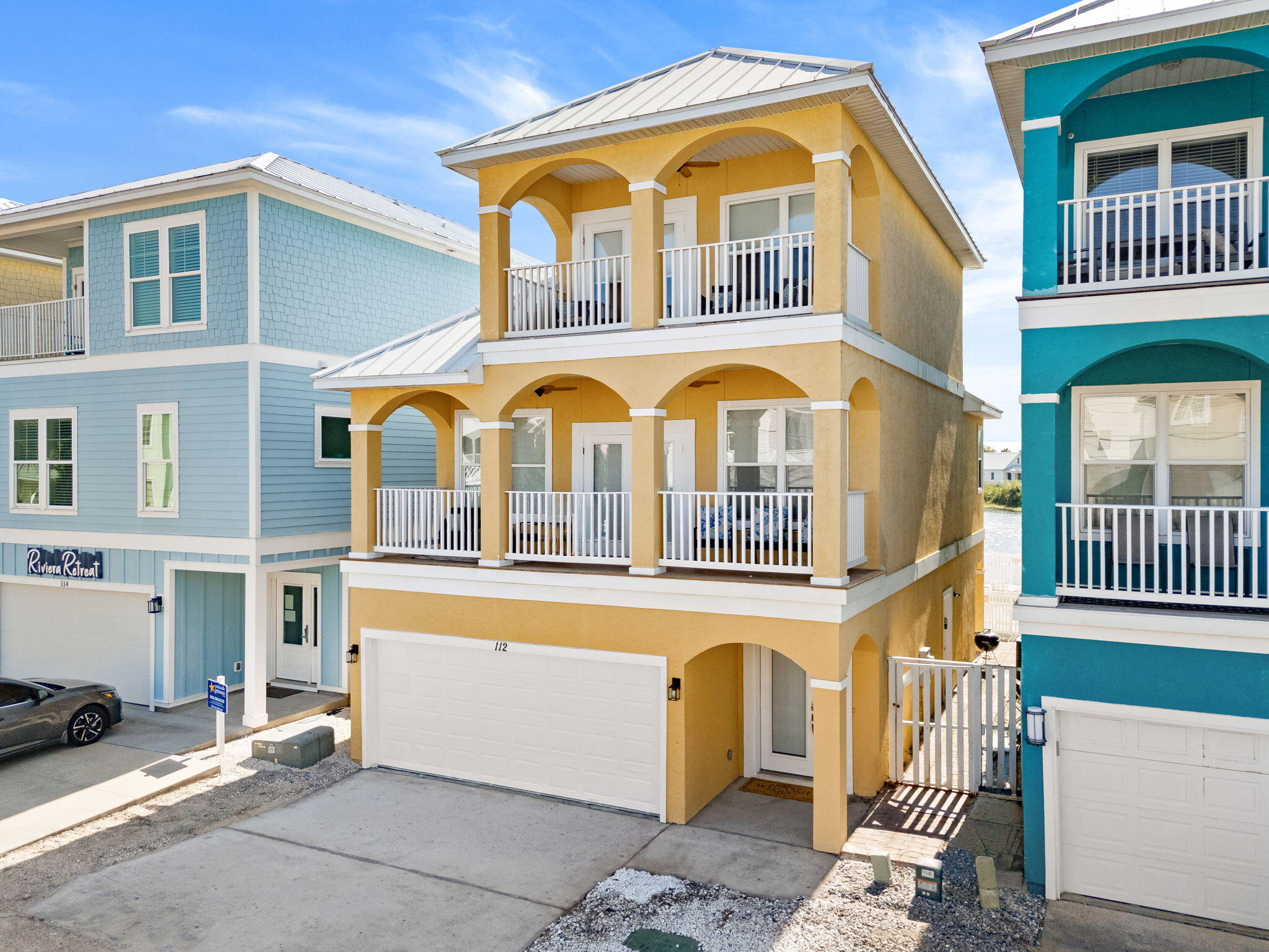 COVETED WEST END + GULF VIEWS + BEACH LIFESTYLE + INVESTMENT POTENTIAL = YOUR FUTURE BEACH HOME!

 Welcome to 112 Riviera Drive, a spacious three-story coastal retreat in the Coveted West End of Panama City Beach! It's quiet location away from crowds, is an 8 minute drive to Rosemary Beach, and a 15 minute drive to Pier Park! Lake Views behind the home with a firepit and fishing area offer private relaxation after a funday at the beach. Home features direct Pool Access to top it off! Offering approximately 2,613 square feet, this beautifully designed 4-bedroom, 3.5-bath home provides plenty of room for family, friends, and vacation guests. The home features a well-appointed kitchen that serves as the heart of the home. A convenient additional kitchenette, bunk room, private bedroom with ensuite on the first floor. Which adds flexibility for guests, extended family, or rental use. Enjoy beautiful Gulf views from the two large decks and the relaxed coastal lifestyle that makes Panama City Beach one of Florida's most desirable destinations. With short-term rentals allowed, this property offers an excellent opportunity for those seeking a personal beach retreat, vacation home, or income-producing investment. Whether you're looking for a place to make lasting family memories or an attractive addition to your investment portfolio, 112 Riviera Drive delivers the space, location, Gulf views, and coastal lifestyle you've been looking for!