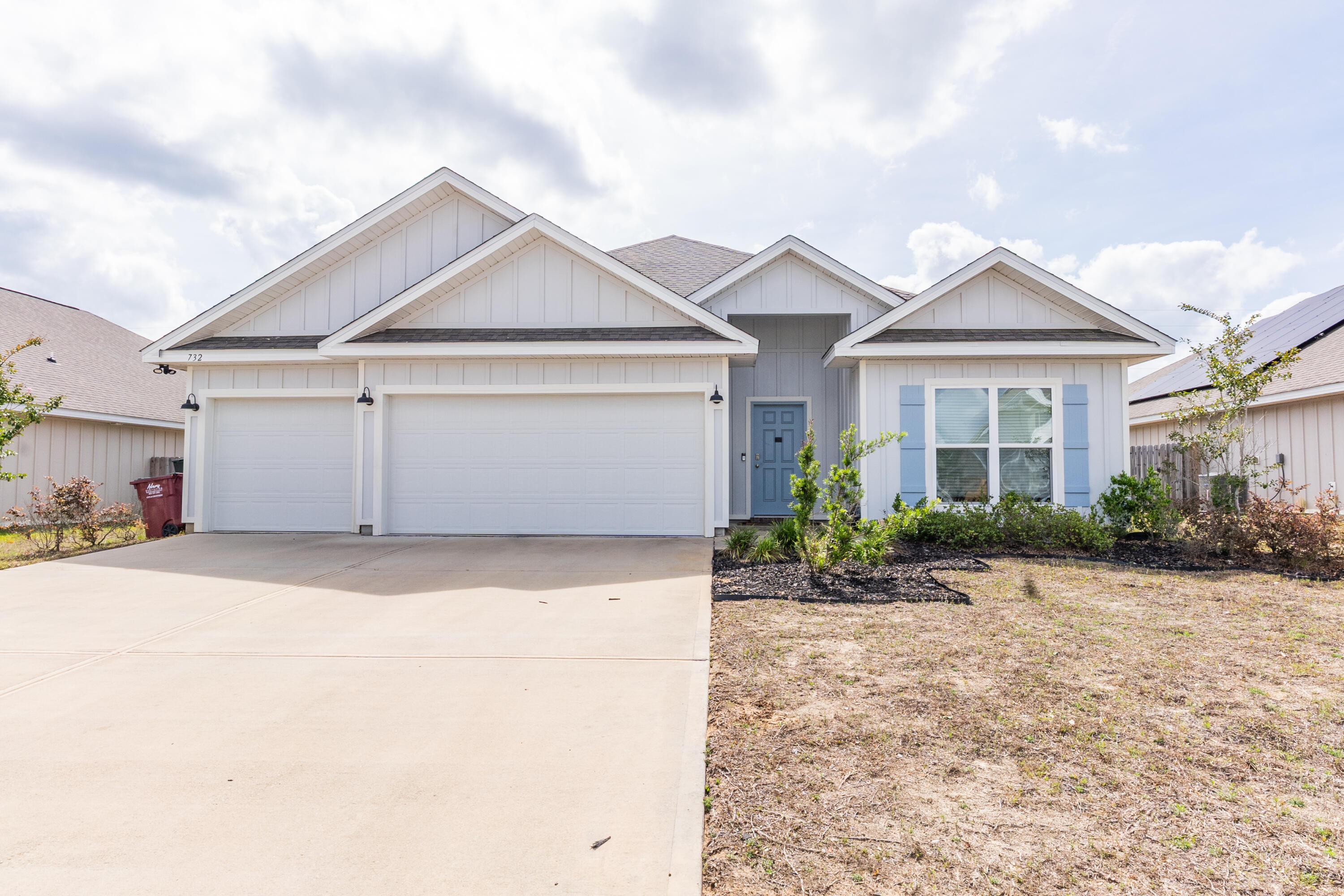Available 06/09/2026.....Shoal River Landing, a pool community featuring this newer home.  The 'Destin' plan boasts 4 bed, 3 bath, '3 car garage, trayed ceilings, granite, stainless appliances, large. island bar, pantry, breakfast nook & separate dining area. Huge living area for large furniture. The master has a garden tub & separate shower. LVP barnwood-look flooring & frieze carpet in the spacious bedrooms. Easy commute to bases, beaches and shopping.  No vaping or smoking anywhere in the home.  Privacy fenced back yard.  Pets allowed with owner approval and non-refundable pet fee.
