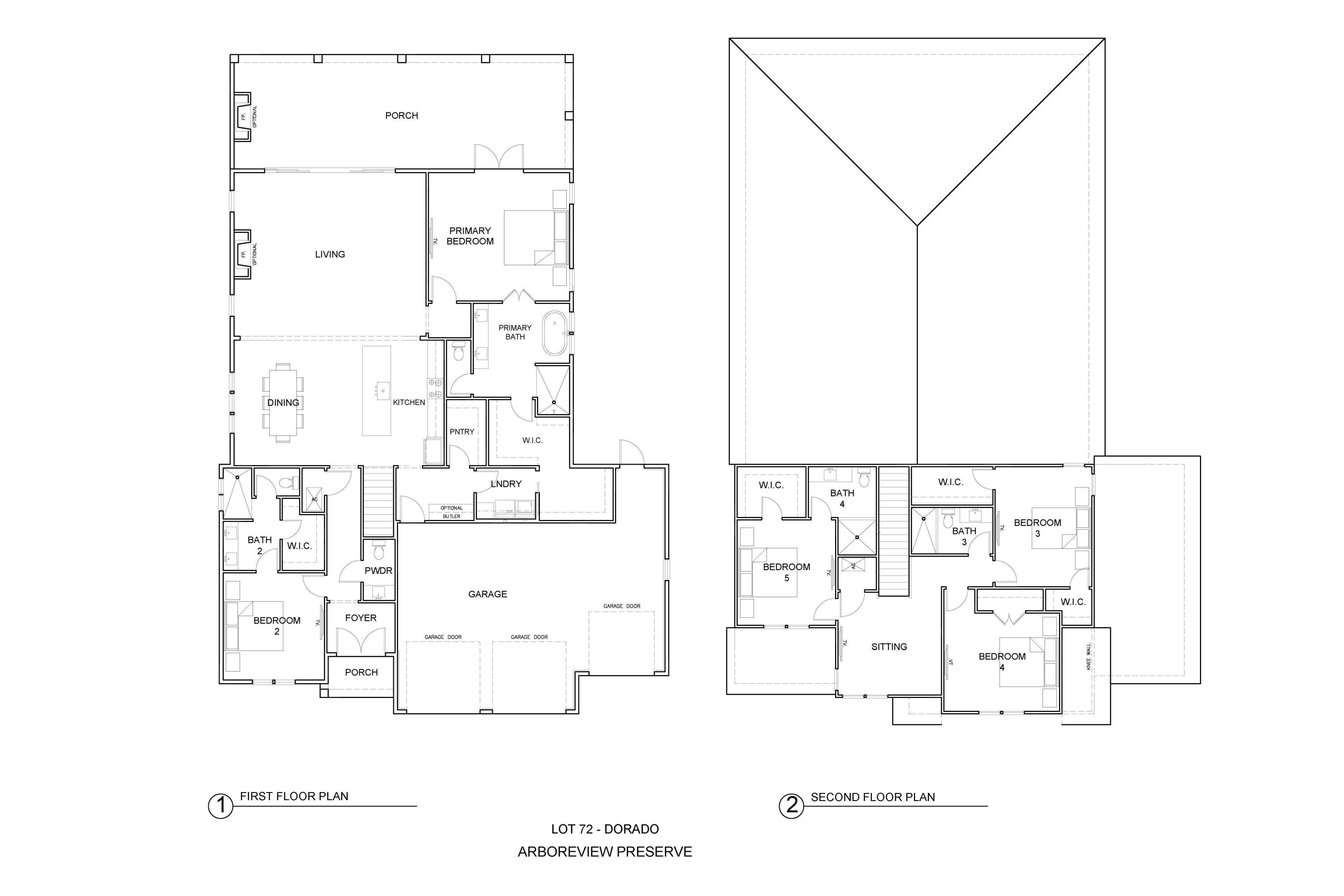 Entered for Comp purposes.
The Dorado offers 3,405 square feet of thoughtfully designed living space with five bedrooms, four-and-a-half baths and a three-car garage. This two-story plan combines generous gathering spaces with a first-floor primary suite, additional guest accommodations and a spacious second-floor sitting area.

The main level opens from the foyer into the kitchen and dining area, with the living room positioned at the rear of the home overlooking the backyard. The kitchen features quartz countertops, soft-close wood cabinetry, stacked glass upper cabinets, a custom wood vent hood and stainless steel appliances, including a 36-inch dual-fuel range, microwave drawer, refrigerator and dishwasher. A pantry provides additional storage, while the large island creates a natural gathering point between the kitchen and dining area.

The living room is anchored by a gas fireplace and opens to the screened rear porch, extending the home's living space outdoors. A second gas fireplace on the porch creates an additional gathering area overlooking the backyard and standard pool package. The porch is finished with a V-groove wood ceiling and brick flooring, complementing the home's cottage-inspired exterior detailing.

The first-floor primary suite includes a spacious walk-in closet and private bath with quartz countertops, tiled shower, handheld shower fixture and separate tub. A second bedroom and full bath are also located on the main level.  Upstairs, three additional bedrooms are arranged around a central sitting area, providing flexible space for family or guests.

Preserve Collection included features further enhance the home with 10-foot ceilings on the first floor and 9-foot ceilings upstairs, luxury vinyl plank flooring, crown molding in the main first-floor living areas, quartz countertops throughout, impact-rated windows and doors, tankless gas water heater and prewiring for speakers in the primary bedroom, living room, kitchen and rear porch.

Residents enjoy access to the Origins Golf Course, Village Commons amenities, and miles of walking and biking trails throughout the community.