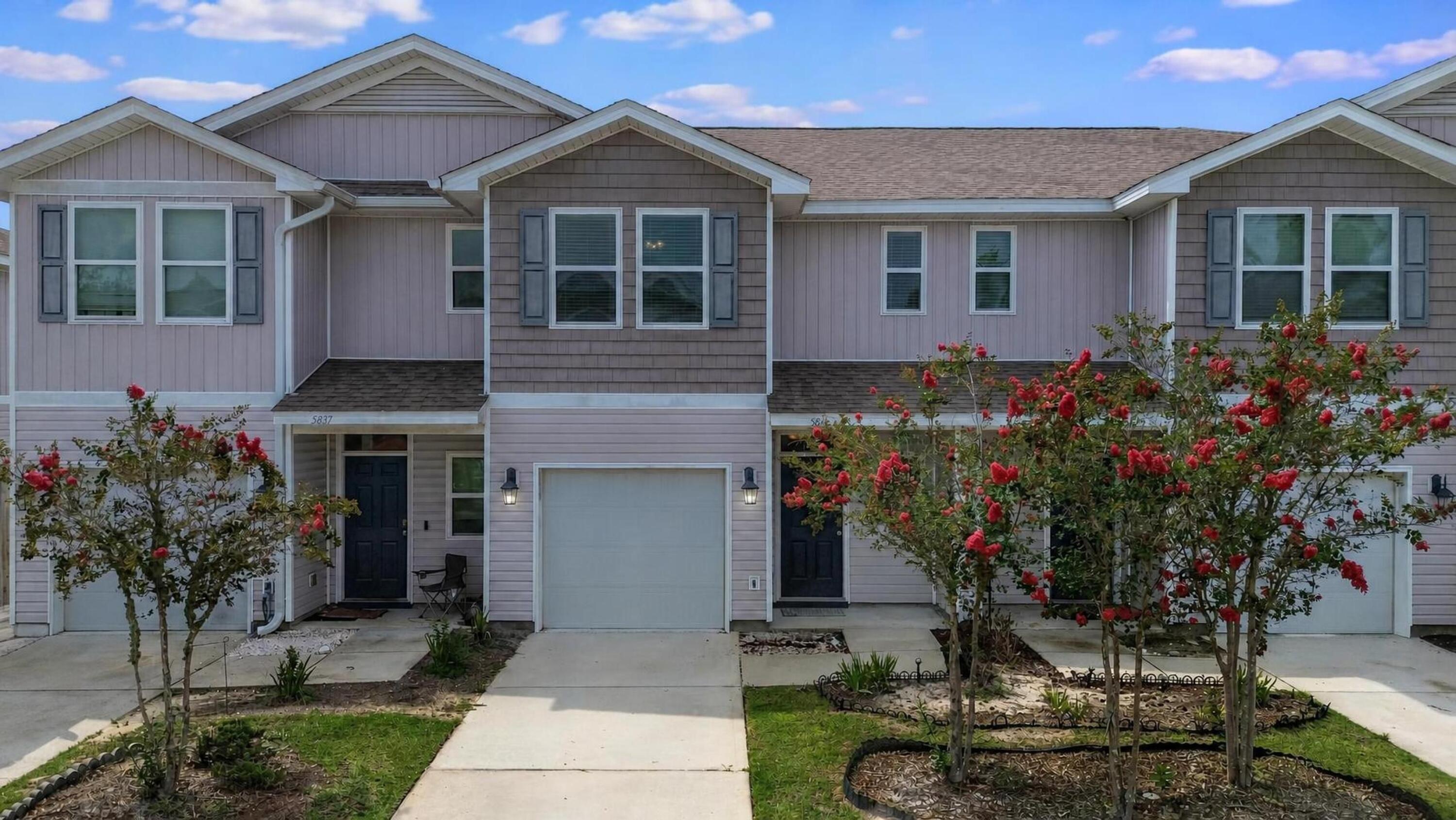 Built in 2019 and tucked into Sentinel Point, this 3 bedroom, 2.5 bath townhome is just minutes to Tyndall Air Force Base! The main floor features vinyl plank flooring, with a modern kitchen, breakfast bar, living area, and a half bath for guests. Upstairs are all three bedrooms on plush carpet, a laundry closet, and a primary suite with a walk-in closet and its own shower. The second full bath has a shower/tub combo. Outside you'll find a privacy-fenced yard, sprinkler system, one-car garage and driveway parking. The quarterly HOA covers the community pool, landscaping, common grounds and trash, so weekends stay yours. Coffee, breakfast, banks and shopping centers sit steps away. Schedule your showing today!