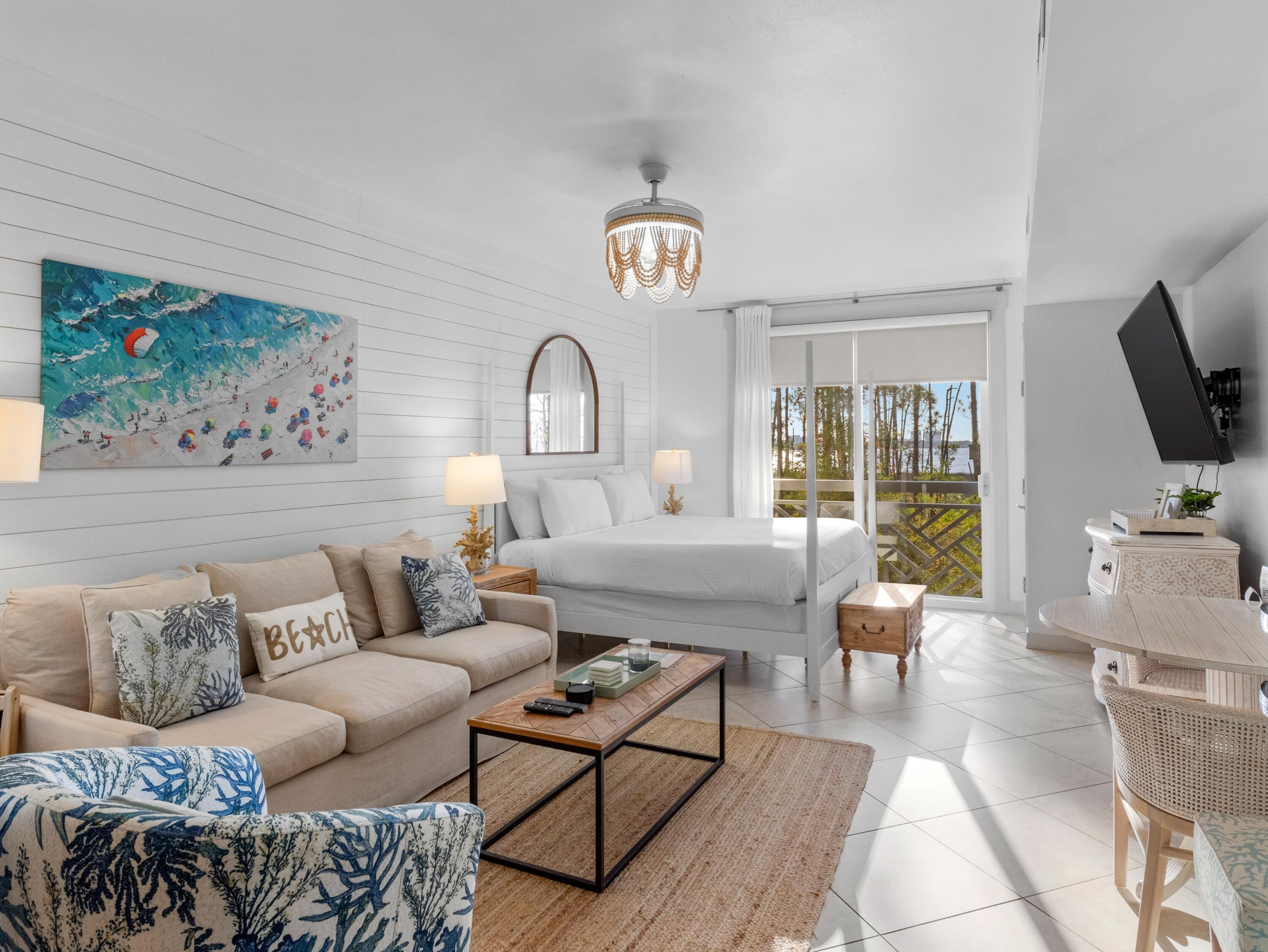 Welcome to this beautifully updated and thoughtfully designed studio in Bahia at The Village of Baytowne Wharf, located within the renowned Sandestin Golf and Beach Resort. Offering 445 square feet of stylish, efficient living space, this fully furnished retreat blends coastal charm with modern upgrades-making it an ideal vacation getaway, second home, or rental investment opportunity. The kitchen has been completely refreshed with Cambridge light oak cabinetry featuring soft-close drawers, a warm espresso butcher block countertop, cool mint subway tile backsplash, porcelain undermount sink, pull-out faucet, stainless steel hardware, and a dedicated microwave cabinet. The result is a fresh, functional space with character and thoughtful attention to detail. The updated bathroom continues the coastal-inspired aesthetic with tropical wallpaper, turquoise accents, a new round mirror and lighting, brushed nickel fixtures, floating shelves, a wall-mounted makeup mirror, and convenient wall-mounted hair dryer. The studio is beautifully furnished with a king-size four-poster bed, antique white and natural rattan-inspired furnishings, a drop-leaf dining table, retractable ceiling fan with lighting, and comfortable living-area seating. New artwork, dÃ©cor, kitchenware, dinnerware, glassware, linens, and accessories create a cohesive, turnkey space ready to enjoy from day one. Ideally situated in the heart of Baytowne Wharf, Bahia places you just moments from dining, shopping, entertainment, festivals, and year-round events. As part of Sandestin Golf and Beach Resort, owners and guests can enjoy convenient access to the resort's beaches, golf, biking, dining, and countless recreational offerings. Whether you're searching for a personal escape at the beach or an inviting property with rental potential, this charming Bahia studio offers an exceptional combination of location, updates, style, and convenience in one of the Emerald Coast's most desirable resort communities. 

In addition, Hotel Effie is just a few steps away with a rooftop pool and bar and fine dining at Ovide. Owners also have access to the private Solstice Club, an amenity for owners and their guests, featuring grills, screened porch with gas fireplace, indoor bar, flat screen TV and comfortable seating inside and out.

As an introduction to the Sandestin lifestyle, we invite our new owners to explore amenities that make Sandestin special. The listing brokerage and seller(s) are presenting the buyer(s) of this property with (2) 90-minute rounds of Tennis court time, a golf foursome at one of our three championship courses, and a round of golf for up to four (4) players at the unrivaled Burnt Pine Golf Club.

Sandestin Golf and Beach Resort feature more than seven miles of beaches and pristine bay front, four championship golf courses, 15 world-class tennis courts, a 226-slip marina, a fitness center, spa and celebrity chef dining. Shop, dine and play at the charming pedestrian village, The Village of Baytowne Wharf and more. Inside the gates of the resort, residents enjoy a balanced lifestyle of high-class living, spanning the 2,400 acres from the beach to the bay. Everything within the gates of the resort is accessible by golf cart or bicycle. The entire resort is interconnected by miles of pedestrian, bike and golf cart paths that weave through groves of live oaks, meandering past natural lagoons, fountains, man-made lakes, and meticulously landscaped fairways.