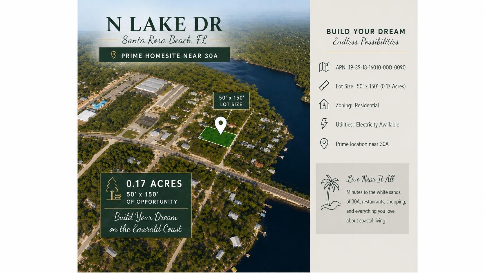 Tucked away on a peaceful street that runs from Scenic Highway 30A to the State Park and near Eastern Lake, this homesite offers an ideal setting to build your dream primary residence or a high-demand rental. Enjoy easy access to nearby shops, dining, parks, and the Gulf of Mexico--all just a short stroll away. Scenic bike and walking paths connect you to Seaside, Rosemary Beach, The Hub, and beyond.