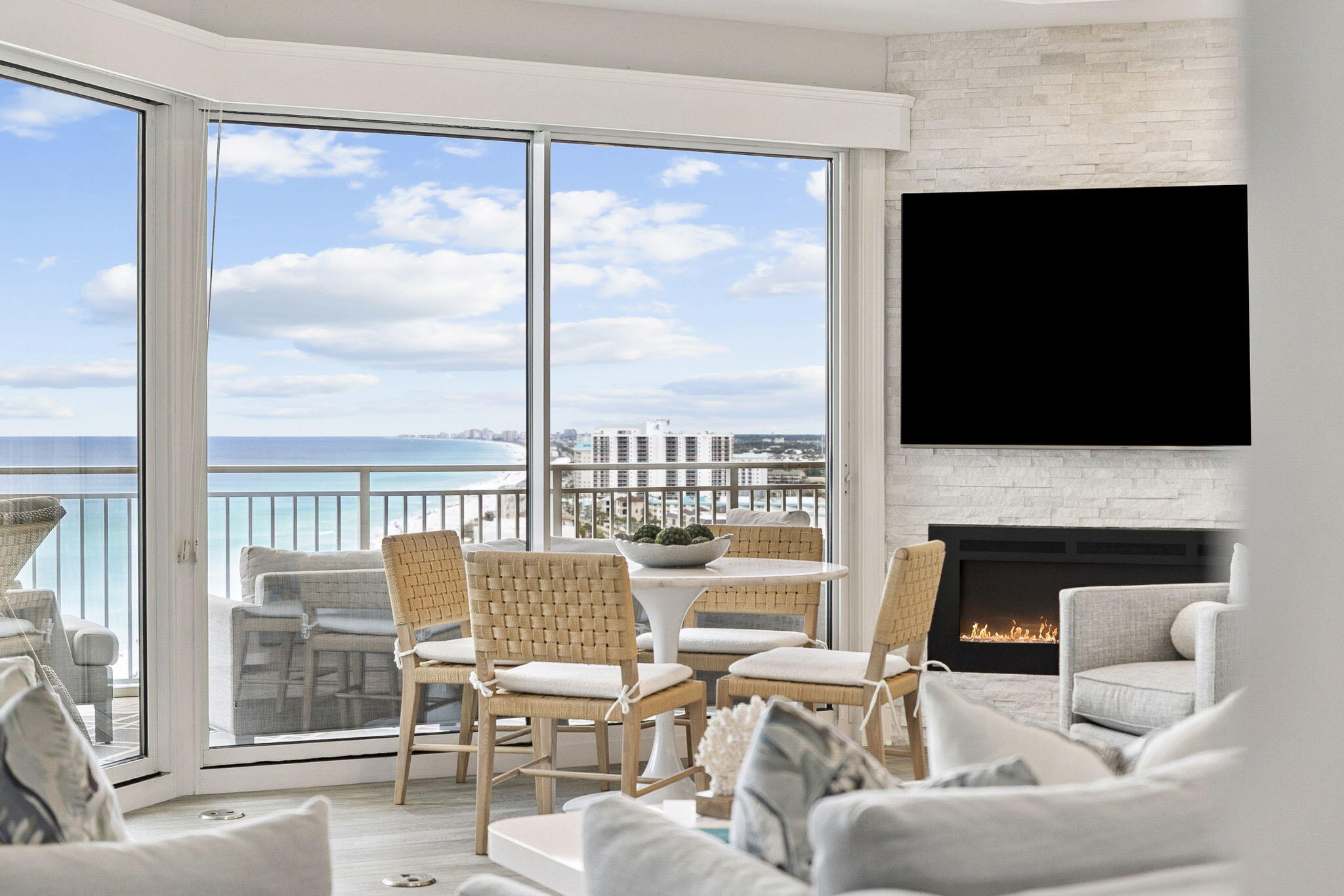 Perched on the 16th floor of Grand Dunes South Tower, this exceptional Gulf front Villa offers an elevated take on coastal luxury. With 4 bedrooms, 4 bathrooms, and 2,720 square feet of beautifully curated living space, the residence pairs refined design with sweeping views of the Gulf and South Walton's iconic white sand shoreline. A semi private elevator opens to your private foyer, setting the stage for the sense of exclusivity and quiet sophistication found throughout. Inside, floor-to-ceiling glass fills the main living spaces with natural light and frames the water beyond like living artwork. The interiors strike a balance between modern elegance and relaxed coastal comfort, with wide plank flooring, tailored finishes, and a seamless open layout designed for both everyday living and effortless entertaining. At the center of the home, the kitchen is a true statement piece, featuring quartz surfaces, custom cabinetry, a dramatic waterfall island, and a premium Thermador appliance suite, all thoughtfully selected to be as functional as they are beautiful.  The primary suite is a private retreat, positioned to capture tranquil Gulf views and designed with a sense of comfort and calm. A spacious sitting area, dual walk-in closets, and a spa-inspired bath with floating vanities, a soaking tub, and a generous multi-head shower create a setting that feels both indulgent and serene. Each guest bedroom and bath is equally well appointed, while added details like a well-equipped laundry room, recessed lighting, tall ceilings, and home automation enhance the overall living experience. Just beyond the main living area, an expansive Gulf front balcony extends the home outdoors, offering 385 square feet of beautifully appointed space for lounging, dining, and taking in the view. A built-in natural gas grill and hurricane shutters add both convenience and peace of mind.

This community is widely regarded as one of the Emerald Coast's most exclusive rental-restricted beachfront communities, offering a rare blend of privacy, security, and resort-style amenities. Residents enjoy gated entry, 24-hour security, deeded beach access, a private heated pool, a lagoon-style Gulf front pool, an owner's lounge, fitness room, guest overflow suites, lush landscaping, and gated underground parking. Grand Dunes offers effortless access to the best of South Walton, from acclaimed dining and upscale shopping to golf, entertainment, and the lifestyle experiences that make this area so sought after. Here, beachfront privacy and refined coastal living come together in a location that is both vibrant and exceptionally convenient.
