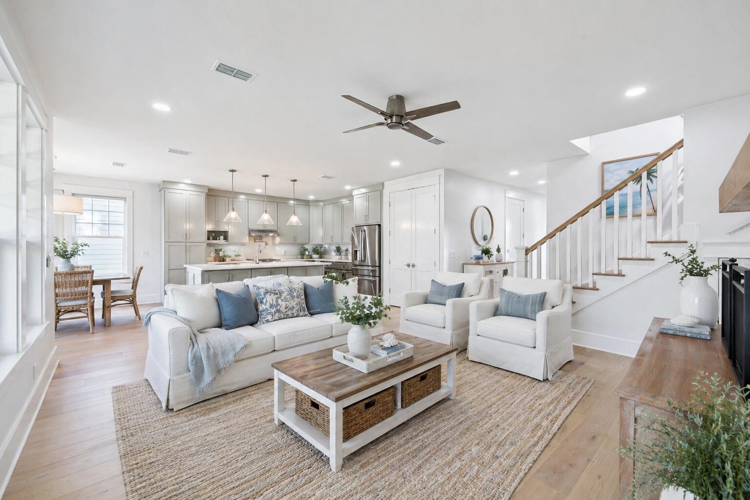 Introducing Eagle Bay's newest and most spacious waterfront floor plan, thoughtfully designed to blend elevated coastal style with everyday functionality. Situated along a peaceful canal with private dock access to Choctawhatchee Bay, this beautifully crafted four-bedroom, three-bath residence offers an exceptional opportunity to enjoy the best of South Walton waterfront living.

The light-filled open-concept design creates an inviting atmosphere for gathering and entertaining, centered around a gourmet kitchen featuring premium finishes, a gas range, expansive island seating, and seamless flow into the dining and living areas. An electric fireplace adds warmth and character, while large windows frame tranquil canal views throughout the main living spaces.

Upstairs, the spacious primary suite serves as a relaxing retreat with peaceful water views and a beautifully appointed en-suite bath. Three additional bedrooms provide flexibility for family and guests, while the oversized upstairs laundry room offers abundant cabinetry, generous counter space, and exceptional storage to simplify everyday living.

Step outside to the covered porch overlooking the canal, the perfect place to enjoy morning coffee, evening sunsets, or watch boats pass by. Complete with a private dock and direct access to Choctawhatchee Bay, this thoughtfully designed home offers the ideal balance of luxury, comfort, and waterfront adventure. Located just minutes from the white sand beaches of 30A, Grand Boulevard, shopping, dining, and outdoor recreation, Eagle Bay delivers an unmatched coastal lifestyle in one of South Walton's most desirable locations.