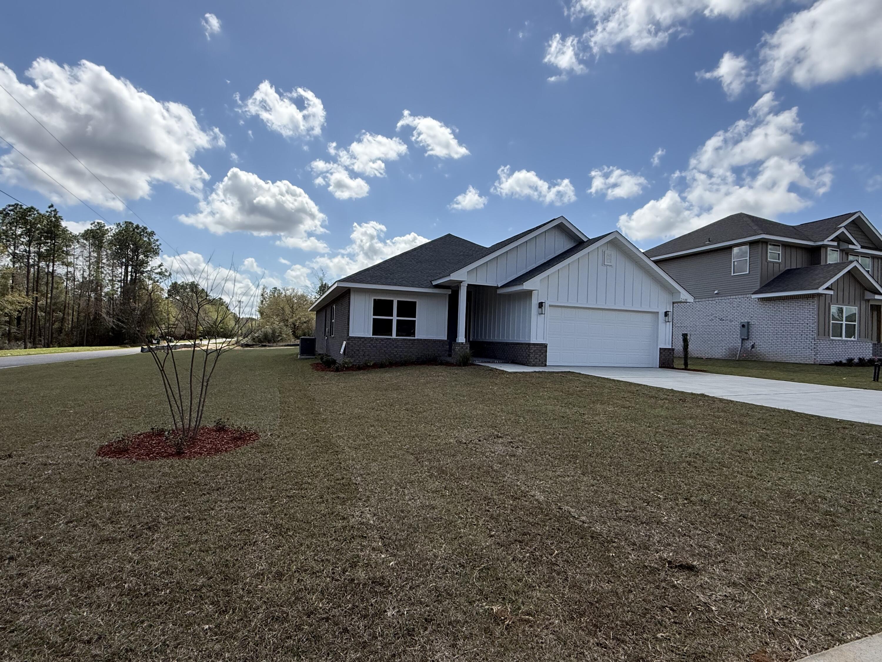This 1820 sq ft home is being built in our newest neighborhood, Brookwood. located in North Crestview. Brookwood is tucked away, with the convivence of town being only minutes away. This home offers 4 be3drooms and 2 full bathrooms. The master bathroom has a 5' shower in lieu of tub, the 2nd bathroom has a tub/shower combo. Some features of this home include granite or quartz countertops throughout, LVP flooring with carpet only in the bedrooms, bullnose corners, 5 1/4 inch baseboards, shakers style cabinets with black hardware, 3-panel shaker interior doors and so much more! The home is 3 sides brick with the front being Hardie with a brick skirt, tall roof pitch, and taller interior ceilings. This home is a corner lot being built on .54 of an acre with automatic sprinklers!