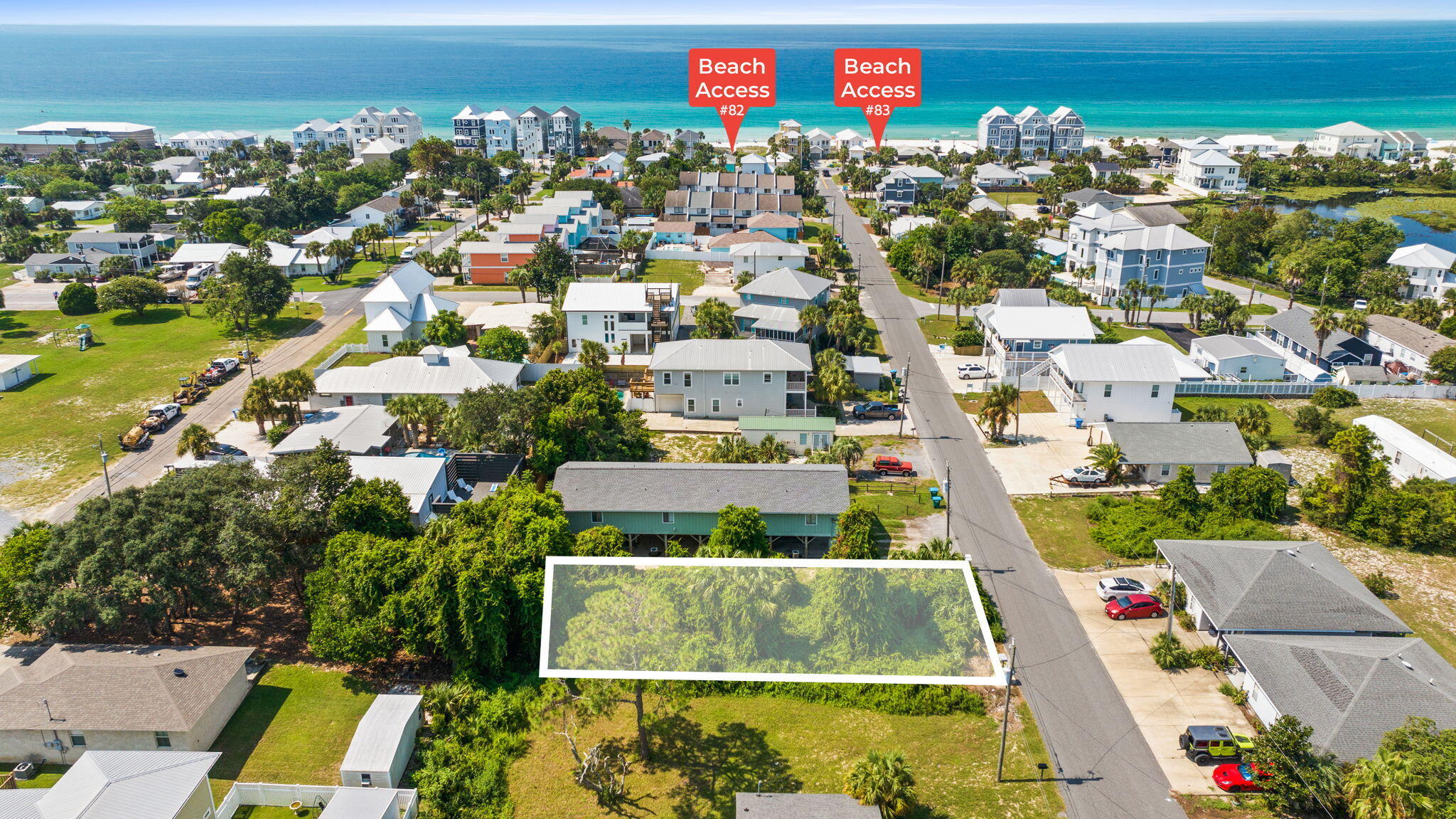Rare vacant homesite in sought-after Laguna Beach on the quiet West End of Panama City Beach, 32413, held by the same family since 1957 and available for the first time in nearly 70 years. This 50 x 120 lot sits a block and a half from the Gulf, with two nearby public beach accesses (82 and 83), ready for a site-built or modular coastal home. Zoned R2 with city water and sewer available. No HOA, and short-term rentals are permitted in unincorporated Bay County, making it a strong fit for a primary home, second home, or income-producing vacation rental. A short golf cart or bike ride to the Laguna Beach landmarks Carousel Supermarket and Thomas Donuts, minutes to Pier Park, and close to the 30A corridor and its beach towns. Gulf-close buildable land in this zip code is a limited opportunity.