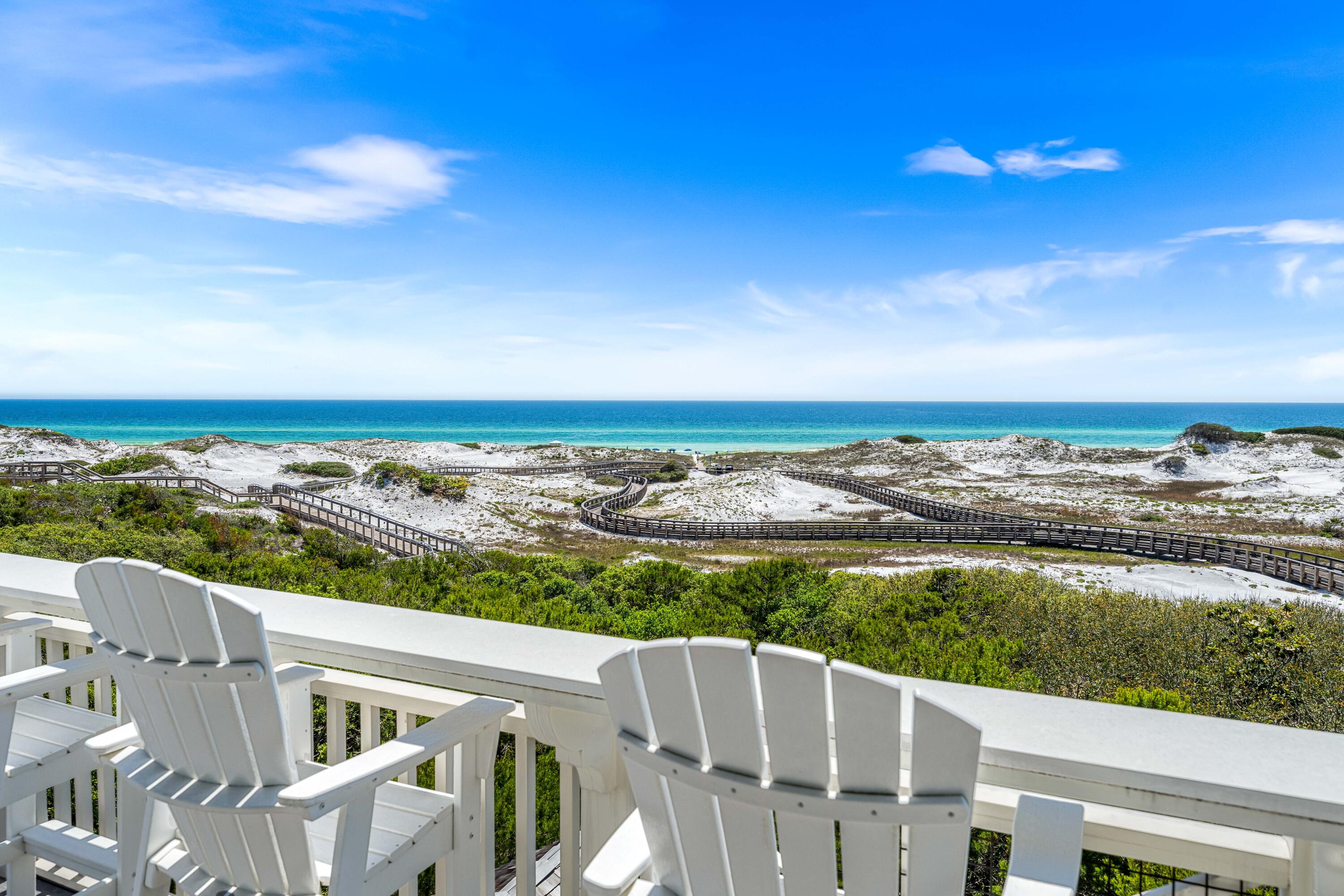 ENTERED FOR COMP PURPOSES.  Positioned along the pristine shores of the premier WaterSound Beach community, this one-of-a-kind GULF FRONT haven presents the epitome of coastal elegance. A four-bedroom primary home and a two-bedroom guest house encompass nearly 6,200 square feet of impeccably designed interior spaces while a spacious outdoor courtyard offers a private pool, spa, and lounge area with firepit. From the moment you enter the residence, the meticulous quality of construction is apparent with luxurious finishes throughout including Venetian plaster walls, pecky cypress cabinetry and walls, custom millwork, beamed ceilings, brick accent walls, custom tiled bathrooms, hidden closets and so much more. The first level of the home offers the ultimate gathering space with a secondary living room with multiple seating areas, a gorgeous pecky cypress bar with Asko dishwasher, icemaker, and a Sub-Zero miniature refrigerator. There are also a guest suite with ensuite bathroom and a bunk room with four built-in bunks and an ensuite bathroom. Open and screened porches provide additional spaces to enjoy on the first floor.

Ascend to the second level via the custom staircase or elevator for added convenience. This grand space encompasses the primary living spaces with a gourmet kitchen, wine room, living room, dining room, and a spacious covered porch with summer kitchen and fireplace. Highlights of the kitchen include marble counters, custom cabinetry, a Cove dishwasher, Wolf gas range with hood, and Sub-Zero refrigerator and freezer while the wine room offers built-in storage, a Sub-Zero wine fridge, beverage center and icemaker. An elegant guest suite with ensuite bathroom is also located on the second floor plus a powder room. Connected to the main house via a unique glass catwalk is the sizable guest home. It includes a sitting area, two bedrooms and a full bathroom.

On the third level, find the primary suite with spectacular views across the breathtaking natural sand dunes of WaterSound Beach. A separate sitting area, pecky cypress walls, incredible ensuite which includes a television in the mirror, built-in office, morning bar with Sub-Zero wine refrigerator and icemaker, and private porch with gulf views make this a truly luxurious owner's retreat. On the top floor, find the crowned jewel with a cozy sitting area with pecky cypress walls and ceilings and exterior porch all with magnificent Gulf views.

Follow a wooden boardwalk winding through picturesque dunescape directly to the beach from this residence. Outstanding community amenities including swimming pools, a puttering park, community green space, and a state-of-the-art fitness center are steps away. This stunning gulf-front home is a masterpiece of design, seamlessly blending modern sophistication with the natural beauty that defines the 30A Gulf Coast and offers a one-of-a-kind opportunity for the most discerning buyers.
