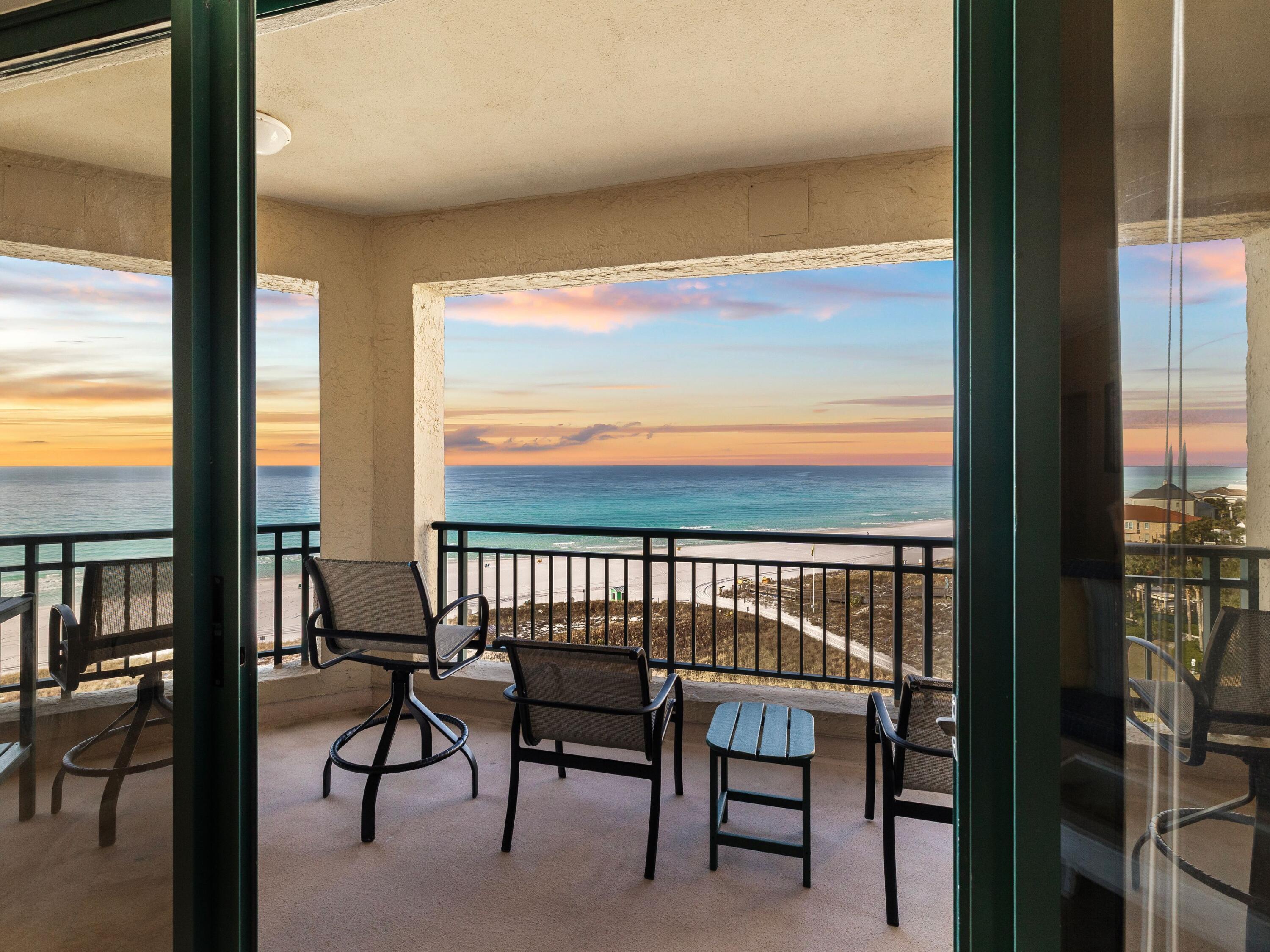 Spectacular sunsets set the tone for this refined eighth-floor, west-facing condominium in the private, rental-restricted Southwinds I. Positioned as a spacious end unit, the residence enjoys sweeping gulf-front views from the living room, dining area, kitchen, and primary suite, creating a constant connection to the shoreline and sky. The open-concept kitchen is thoughtfully arranged with stainless steel appliances, a breakfast bar, a dedicated space for an ice maker that is plumbed and wired, and a layout designed for easy entertaining. Living and dining spaces are framed by a 32-ft. wall of windows that capture sugar-white sand and sparkling gulf waters from morning through evening. One of the most distinctive features of this home is the expansive curved balcony, offering extra outdoor living space to unwind, dine, or simply take in the changing colors of the horizon. The primary suite is generously sized and features an updated ensuite bath, while two additional bedrooms each include their own private bathrooms, providing comfort and privacy for guests and family. 

Recent improvements reflect pride of ownership and thoughtful investment, including a new HVAC system in 2021; all-new tile and carpet flooring in 2021; a kitchen and primary bath renovation in 2023 and secondary bath remodel in 2024. Community-wide enhancements include freshly painted exterior railings in 2024 and a complete elevator replacement in 2025. 

Southwinds I residents enjoy a quieter coastal lifestyle with no short-term rentals permitted. Amenities include a heated pool and hot tub, private gulf-front beach access with chair and umbrella service, personal storage lockers, garage bicycle storage, optional paddleboard storage, covered and open parking, and designated golf cart parking with association-issued permits. 

Beyond the building, owners benefit from access to the expansive lifestyle offered by Sandestin Golf and Beach Resort, a premier destination spanning more than 2,000 acres. Amenities include miles of beaches and bay frontage, four championship golf courses, a world-class tennis center, resort and neighborhood pools, a full-service marina, a fitness center and spa, and The Village of Baytowne Wharf with dining, shopping, events, and entertainment. Just outside the gates, Grand Boulevard adds even more shopping and dining options, all easily reached by golf cart without traveling on Highway 98. This gulf-front residence offers elevated views, thoughtful updates, and a refined coastal setting designed for those who value privacy, comfort, and enduring beauty.