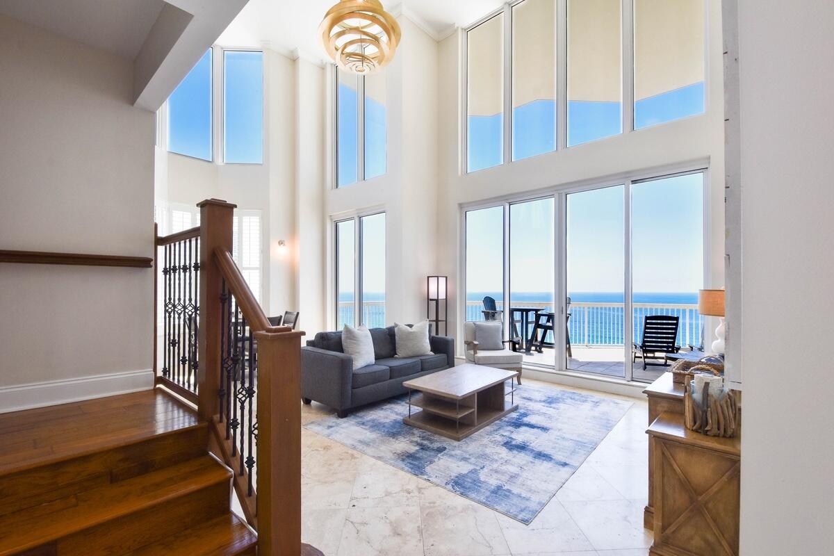Best Penthouse on the Market! Located on the 19th and 20th floor of Silver Beach Towers West, on the east side, a premium Gulf Front View 110' feet from the water. Silver Beach East and West front the gulf with over 600' feet! Amenities include swimming pools (heated in winter), hot tub, private dune boardwalk to the beach and well lit tennis courts. 
Two story great room, dining room and first and second master bedrooms are all gulf front. This home features travertine, granite countertops, and stainless steel appliances.
Penthouse also includes a 2 car garage within the covered garage. ...