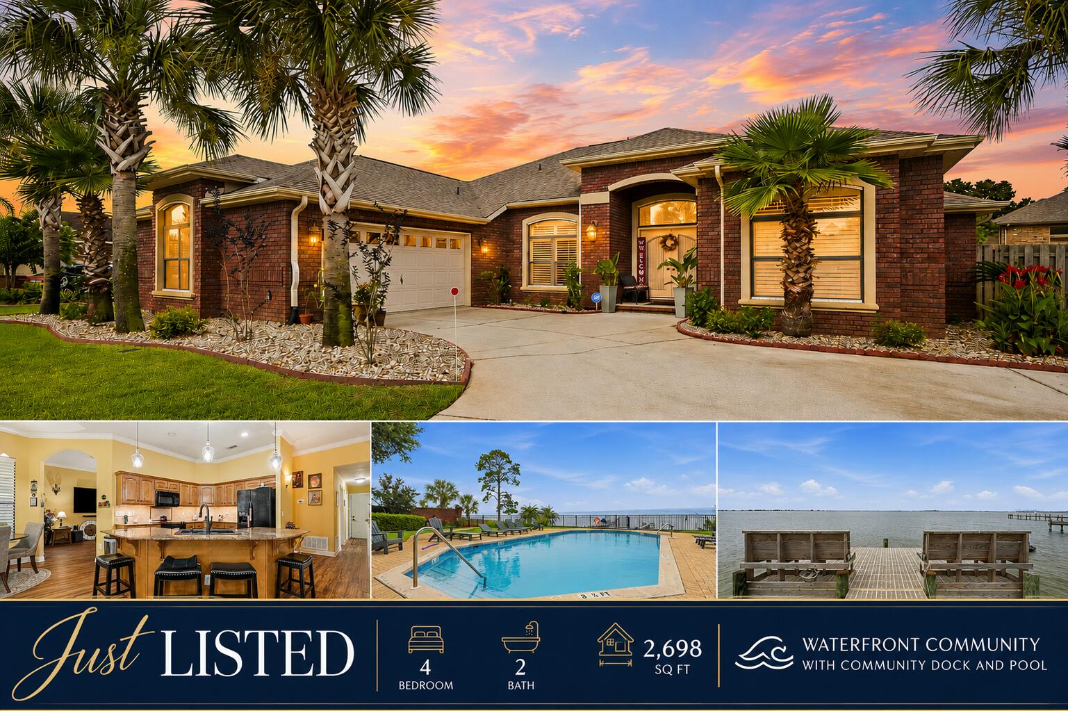 The only home currently available in this sought-after gated waterfront community! The sellers have loved every moment here, but full-time beach living is calling, and they're ready for their next chapter.

This beautifully maintained 4-bedroom, 2-bath home with 2,698 sq ft has been refreshed with a newly painted interior, upgraded lighting, updated flooring, fresh sod, enhanced landscaping with palm trees, and expanded driveway/sidewalk space.

Inside, the spacious leisure room has been the heart of countless gatherings, opening seamlessly to the kitchen so everyone stays connected. The kitchen features granite countertops, a large breakfast bar, recessed lighting, smooth-top range, refrigerator, microwave, walk-in pantry, breakfast nook, and abundant cabinetry.

The screened lanai opens to the living room, leisure room, and primary suite--perfect for morning coffee or winding down in the evening. Throughout the home, enjoy 10-ft ceilings, crown molding, custom trim, art niches, and wood-look laminate flooring. The primary suite offers French doors, a luxury bath with double vanity, garden tub, separate shower, and walk-in closet.

Heritage Park offers a waterfront clubhouse, pool, fitness room, sidewalks, cobblestone entry, underground utilities, and community dock on the Santa Rosa Sound. Plus, you're only minutes from the white sandy beaches and emerald waters of the Gulf.

This isn't just a home--it's a waterfront lifestyle.
