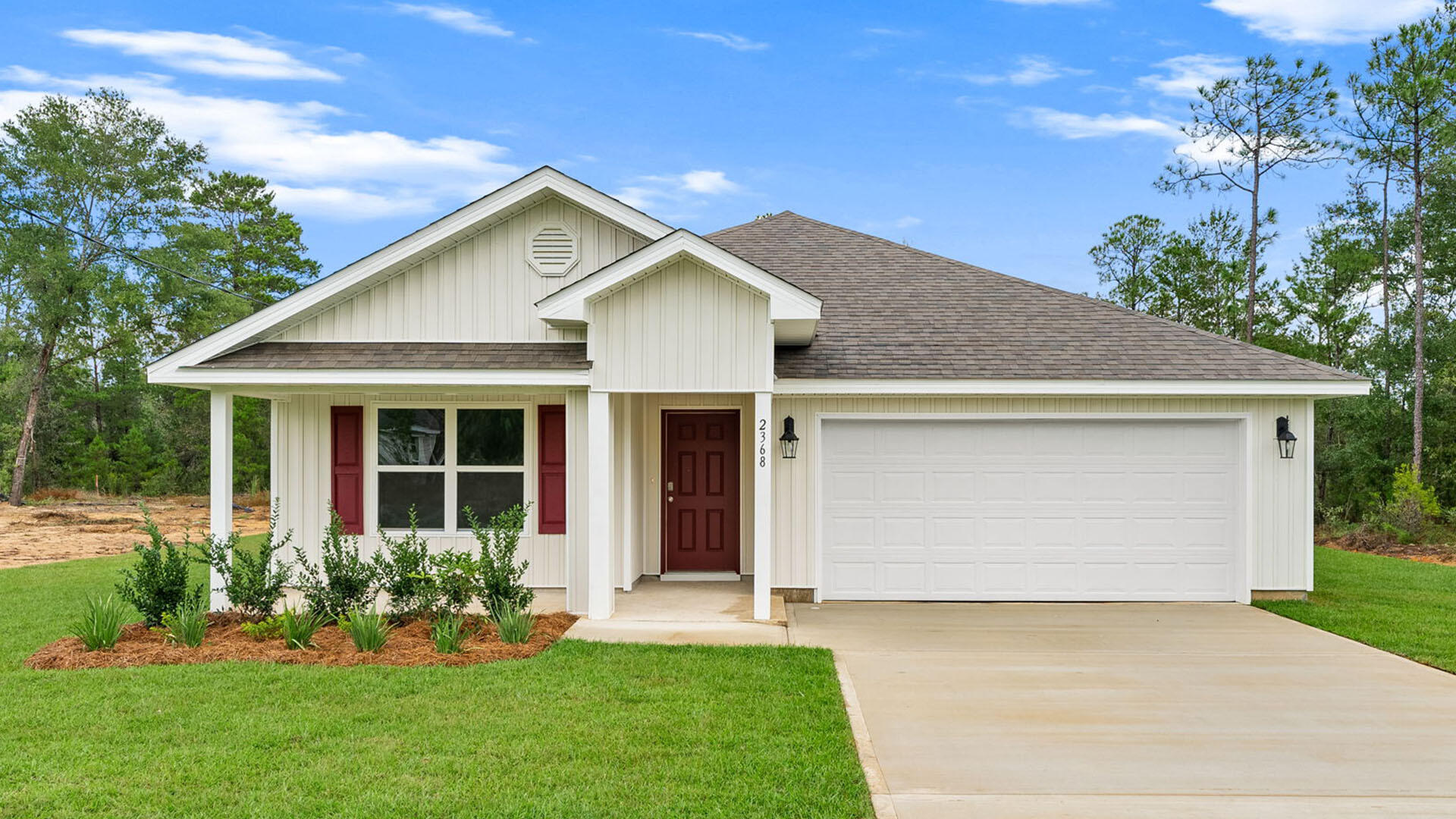 This spectacular floor plan is a 4-bedroom, 2-bathroom home with a two-car garage. The Cali floor plan features a large covered front porch with space for a sitting area. As you enter this home you will find a long hallway leading to the living area. Two bedrooms are off the entry with a full bathroom in between. Across the hall is a fourth bedroom and large laundry room. The fourth bedroom is a perfect space for a den or even a home office. Continuing down the hall, you will find yourself at an open kitchen with center island, a large dining space and comfortable living area. The primary bedroom is found at the back of the home and features a large bathroom with dual sink vanity, separate shower, large soak tub and a large closet.