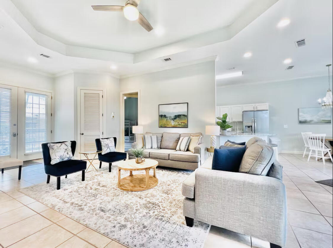 WELCOME TO THE SANDESTIN LIFESTYLE! This bright and airy 2nd floor condo is in Crystal Cove, a desirable neighborhood in the Sandestin Resort due to its low traffic location on a cul-de-sac within the Crystal Lake communities. French doors open to 10-foot ceilings and 8-foot doors throughout, creating a roomy and spacious feel that is continued with the tasteful coastal tones and open living and dining areas. The highlight of this well-kept condo is the large balcony that is accessible from the living and dining room through two large sliding glass doors that stack to one side; perfect for bringing the tropical, tranquil Florida breeze into the indoor living space. 

Also included, is a fully electric street legal 6 seater golf cart, as an added amenity to this amazing property!