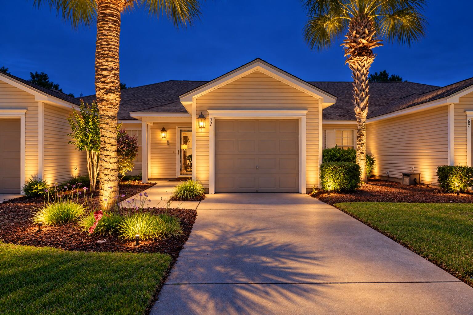 Beautiful Palmetto Trace Subdivision, with its gorgeous tree-lined streets, two community pools and sidewalks throughout, is dog-friendly, golf cart-friendly and sits in the perfect location, minutes to Pier Park's many shops & restaurants, and the world's most beautiful beaches! This 2 bed/2 bath townhome is extremely clean, and move-in ready. Inside you will find an open floor plan all on one level with a huge amount of living space to include oversized living & dining areas with vaulted ceiling, open kitchen w/breakfast area and breakfast bar, large master bedroom with 2 large closets, laundry closet with stacked washer/dryer, and ample storage space. Additional highlights include a one car garage, private screened-in porch, unique extended patio and garden area with views of trees, lake, and the adorable ducks that occupy it. Updates include roof 2023, HVAC 2021, water heater 2022, and new garage door opening system with remote 2025. Home also includes metal hurricane shutters with all the hardware. It's rare to find an established neighborhood with low HOA fees. $173/mo covers lawn and landscaping maintenance, lawn irrigation, palm tree trimming, trash service, pools, and an exterior pressure wash 1x/yr, so be sure to compare! 

Palmetto Trace is 14 miles from PCB International Airport, 5 minutes to shopping, restaurants & entertainment at Pier Park, and just over a mile to Gayle's Trails walking trails, Frank Brown park and PCB's 3,000 acre conservation park. From Palmetto Trace, street legal vehicles are allowed to cross Hwy 98 traveling North & South on Pier Park Drive. Call to schedule your private showing. All information is approximate & should be verified by buyer if important.