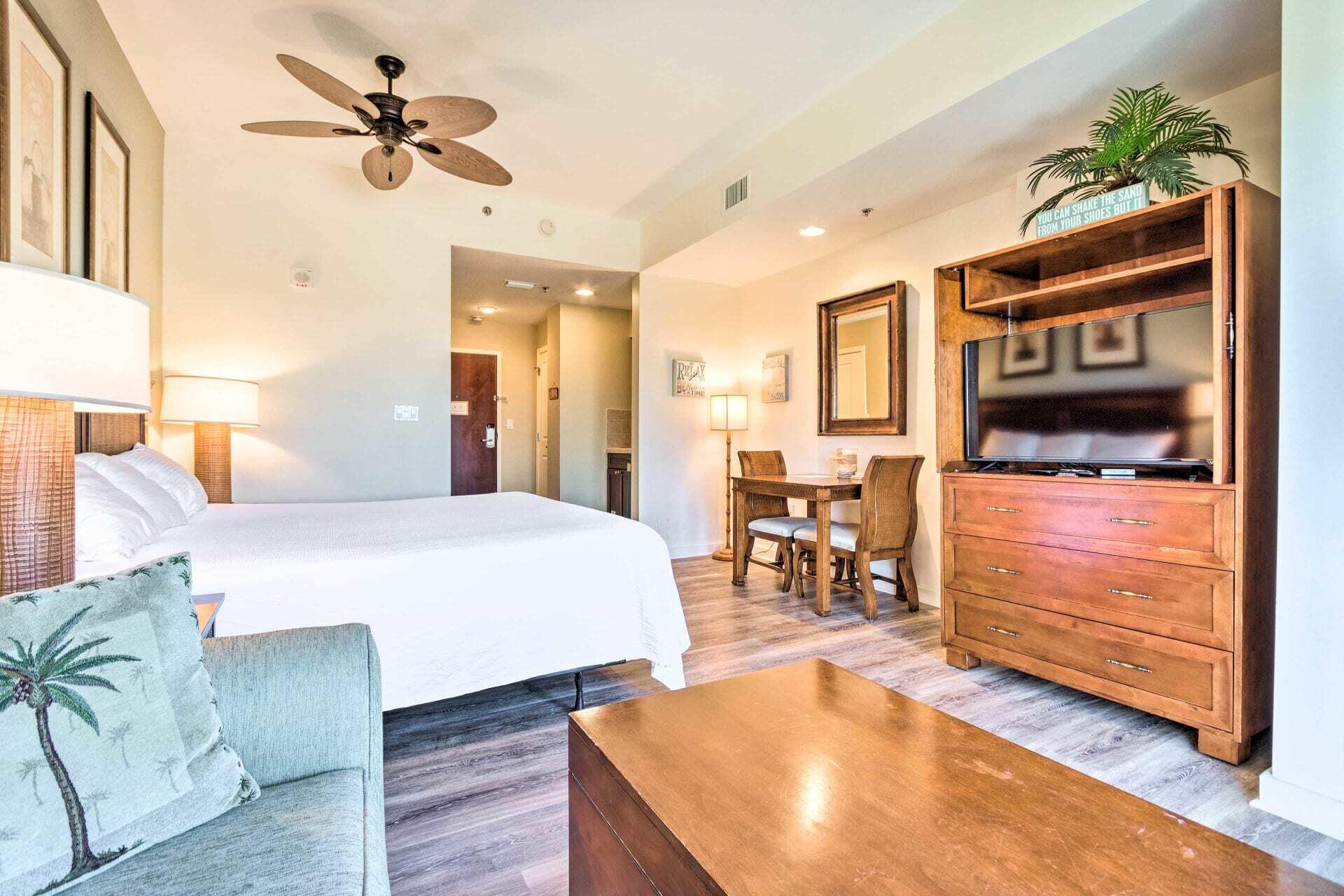 FULLY FURNISHED WITH ALL UTILITIES INCLUDED! This fantastic condo is available for a 6-month lease beginning as early as October 1st! Come relax and enjoy the luxurious resort lifestyle! This studio is located on the 5th floor and features a king bed as well as a twin sleeper sofa for your overnight guests. You will love the ease and convenience of the proximity to the beach, putt putt golf, and the Beach House restaurant. Luau offers an on-site fitness center, sundeck, and an oasis getaway with a resort style pool, relaxing waterfall, hot tub, and BBQ grilling area.