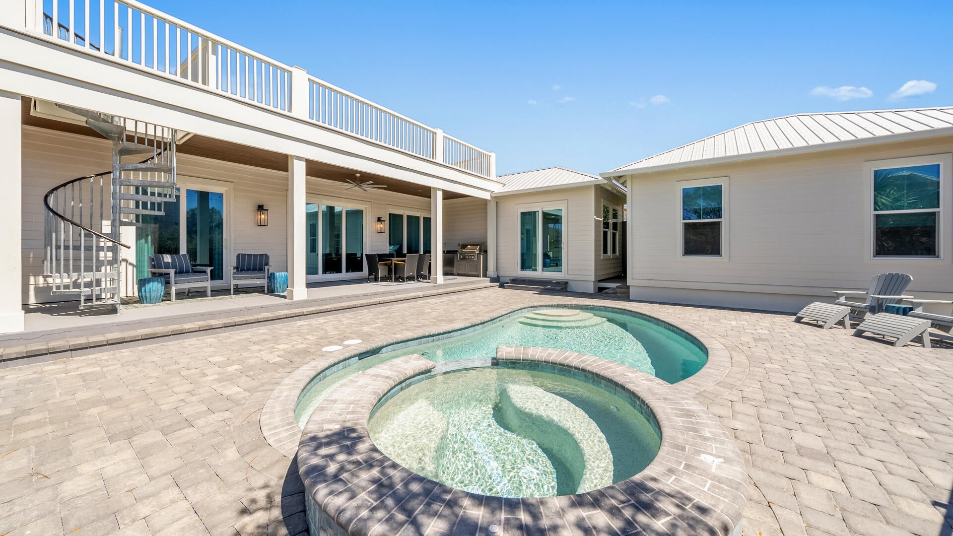 One year long term furnished lease available starting October 16th. This beautifully furnished rental is 6-bedrooms, 5.5-baths, complete with Gulf views, a private pool, and a detached carriage house and will be available starting November 1st. This exceptional coastal retreat offers spacious accommodations, high-end finishes, and inviting indoor and outdoor living spaces.
Step inside to a bright, sophisticated coastal interior where expansive windows fill the open-concept living spaces with natural light. The gourmet chef's kitchen features premium stainless-steel appliances, an oversized island with bar seating and abundant counter space.
The spacious living room provides plush furnishings, oversized windows, and a large flat-screen TV. The home's open design creates an effortless flow for living and relaxing.
Outside, your private oasis awaits. The swimming pool, generous sun deck, and inviting lounge area create the perfect setting. An outdoor kitchen with grill and mini fridge makes poolside gatherings easy, while multiple outdoor spaces provide plenty of room to unwind.
From the comfort of the home, take in beautiful Gulf views and enjoy the gentle coastal breezes that make 30A so special.  Ideally located on Florida's Scenic Highway 30A, this home places you close to the area's renowned sugar-white beaches, restaurants and shopping
Luxury, location, Gulf views, and exceptional outdoor living come together in this remarkable 30A rental retreat opportunity.