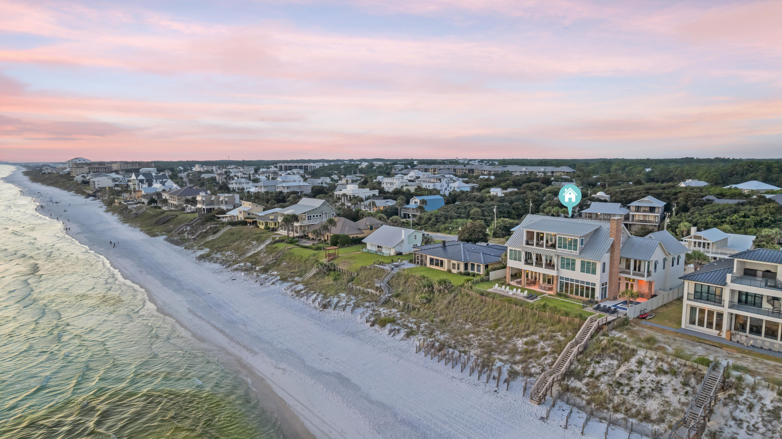 556 Blue Mountain Road | Santa Rosa Beach
An Iconic Gulf-Front Estate on 30A

Rising from over 100 linear feet of pristine Gulf frontage and positioned more than 30 feet above sea level, this exceptional Blue Mountain Beach estate commands one of the most elevated and secure vantage points along Florida's coastline--set within the highest natural elevation in the state.

This is a rare offering where engineering, scale, and design converge.

 Completed in 2019, the residence encompasses over 7,600 square feet of meticulously curated living space, featuring seven bedrooms and eight baths, each oriented to capture uninterrupted, panoramic views of the Gulf of Mexico. Walls of glass frame the horizon, immersing the interiors in natural light while seamlessly connecting indoor and outdoor living.

Constructed to an uncompromising standard, the home is supported by auger-cast concrete pilings extending 15 feet below sea level. A 100-foot reinforced seawall, anchored to the same depth, provides an extraordinary level of protection and long-term structural integrity--an increasingly rare and valuable asset along the Gulf.

Architecturally, the three-story residence reflects a timeless coastal aesthetic elevated by superior craftsmanship. Hardie board siding, brick accents, and a standing seam metal roof create a refined yet enduring exterior presence. Inside, wide-plank hardwood flooring, fine tile, soaring ceilings, and expansive living spaces deliver both sophistication and comfort at scale.

Multiple living and dining areas are thoughtfully designed for both grand entertaining and private retreat, while a private elevator offers seamless access to all levels. Each bedroom suite serves as a secluded sanctuary, complemented by elegantly appointed baths.

Outdoors, a resort-style pool and expansive Gulf-front terrace create a private coastal enclave overlooking emerald waters and sugar-white sand. A dedicated boardwalk provides direct beach access, while the property's 100-foot width affords a level of space, privacy, and exclusivity rarely found along Scenic Highway 30A.

Set on approximately 0.30 acres and maintained to the highest standard, this residence represents a true legacy holding--defined by its elevation, engineering, and irreplaceable Gulf-front position.

556 Blue Mountain Road stands among the most significant and enduring properties offered on 30A.