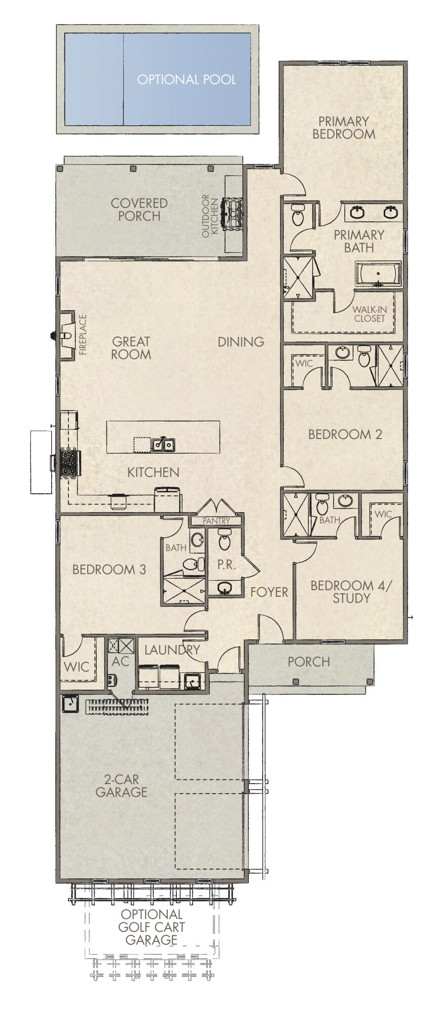 Introducing the Victor plan by Boswell Builders, a thoughtfully designed single-level residence located in the Powell Landing East neighborhood of Watersound Origins. Offering approximately 2,448 square feet of heated and cooled living space, this home features a well-balanced layout with four bedrooms, three and a half baths, and a three-car garage.

The open main living area seamlessly connects the kitchen, dining, and great room, creating a comfortable and functional space for everyday living and entertaining. The kitchen is appointed with quartz countertops, custom wood cabinetry, and a full suite of stainless steel appliances including a gas range, vent hood, microwave drawer, and refrigerator. A fireplace anchors the great room, adding warmth and character.

The primary suite is privately situated and includes a spacious bath and walk-in closet, while secondary bedrooms and a flexible fourth bedroom or study offer versatility for guests or a home office. Interior finishes include 10-foot ceilings, 8-foot interior doors, luxury vinyl plank flooring throughout the main living areas, and tile in all bathrooms.

Outdoor living is equally inviting with a covered rear porch designed for year-round enjoyment, complete with a gas stub for grilling and the option to add an outdoor kitchen or pool package. Durable Hardiplank siding, impact-rated windows and doors, and classic cottage architectural details enhance both curb appeal and long-term performance .

Located within the Watersound Origins community, homeowners enjoy access to a range of amenities including a resort-style pool, fitness center, tennis and pickleball courts, miles of walking and biking trails, and the Origins Golf Course. Conveniently situated near Watersound Town Center, dining, shopping, and the beaches of 30A.

Estimated completion and additional details available upon request.