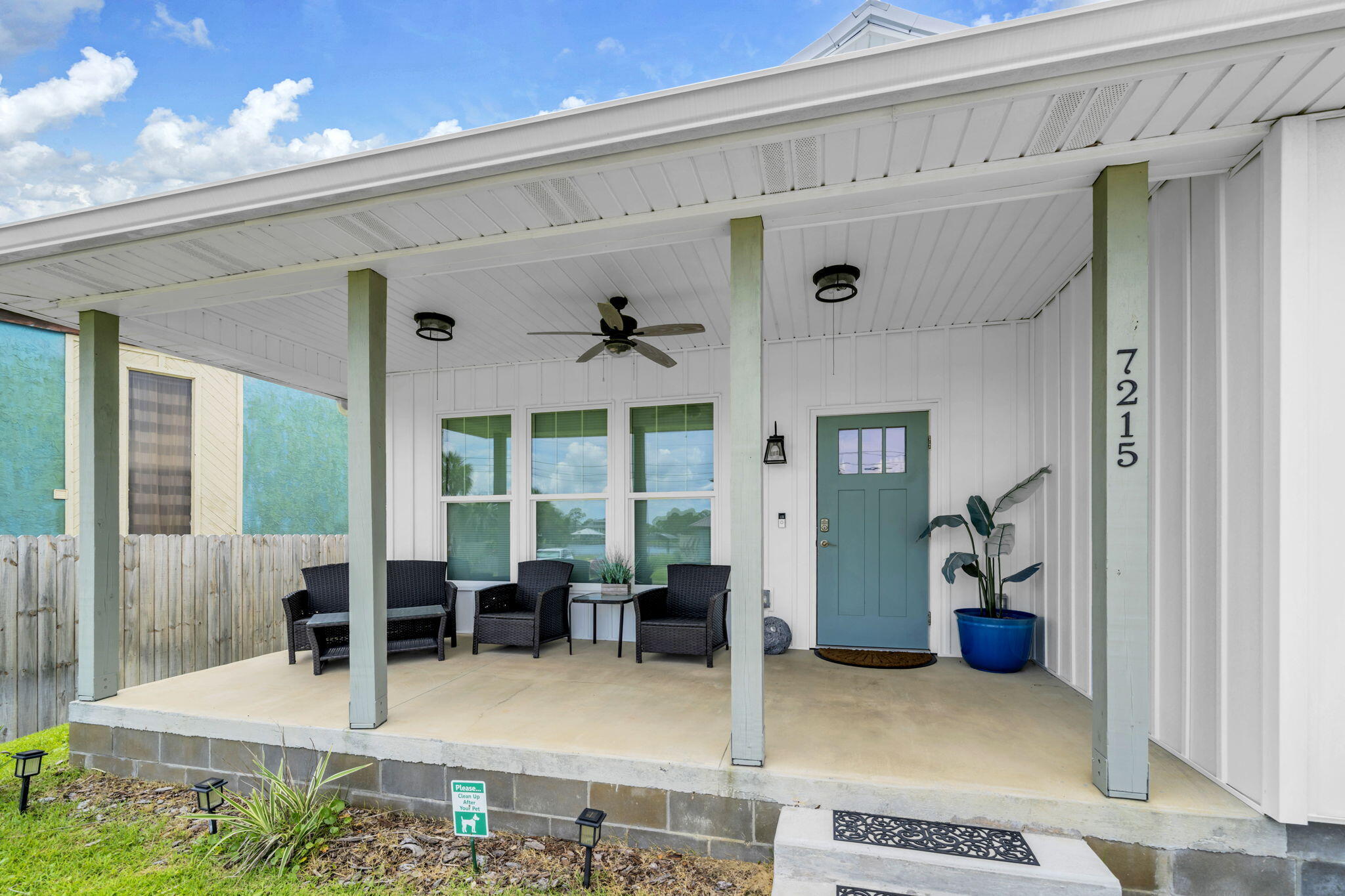 CURRENTLY UNDER CONTRACT, SELLER WILL CONSIDER BACKUP OFFERS. Welcome to 7215 S Lagoon Drive, a beautifully crafted, rental friendly coastal retreat perfectly positioned on the sought-after east end of Panama City Beach. Built in 2023, this thoughtfully designed 3-bedroom, 2-bath home offers modern construction, exceptional finishes, and picturesque lagoon views just moments from the Gulf.

From the inviting front porch, enjoy tranquil water views before stepping inside to an open-concept floor plan filled with natural light. The spacious living area flows seamlessly into a stylish kitchen featuring granite countertops, custom soft-close cabinetry, stainless steel appliances, and abundant workspace for entertaining and everyday living. Fully Furnished.

Designed with comfort and durability in mind, the home features wide-plank luxury PVC flooring throughout, spray-foam insulation in both the walls and attic, impact-rated windows and doors, remote-controlled blackout blinds, and premium roofing materials. The primary suite offers a relaxing retreat, while two additional bedrooms provide flexibility for guests, family, or a home office.

Outdoor living is equally impressive with a large deck, pergolas, irrigation system, and plenty of space to gather with friends and family. 

Located less than half a mile from the beach and within walking distance of local dining, entertainment, and Grand Lagoon attractions!