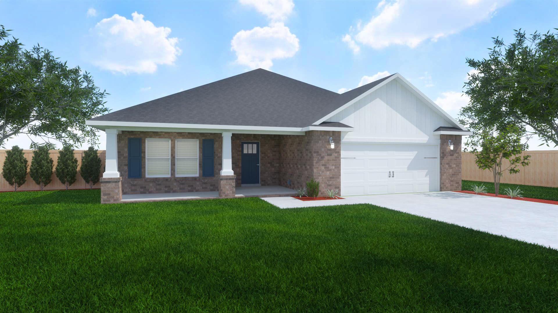 Welcome to the Ruby Floor Plan in Buckeyes Landing! This beautifully designed 4-bedroom, 3-bath new construction brick home sits on a .31-acre lot in the Holley-Navarre community. The open layout features tray ceilings and a split floor plan, perfect for everyday living and entertaining. The gourmet kitchen includes stainless steel appliances, granite or quartz countertops, soft-close cabinets, under-cabinet lighting, bar seating, and a large pantry. The luxurious master suite offers double vanities, a garden tub, a fully tiled walk-in shower with dual shower heads, and two walk-in closets. Additional features include a whole-house blinds package, brushed nickel hardware, and quality finishes throughout.  Buckeyes Landing is ideally situated in the heart of Navarre. The neighborhood is located off Bob Tolbert Road, providing convenient access to major routes including US-98 and State Road 87 for easy commuting east toward Destin or west toward Pensacola. Just minutes from local amenities - including shopping, restaurants, parks, highly rated schools, and world class beaches.
Projected completion is July 2026.
