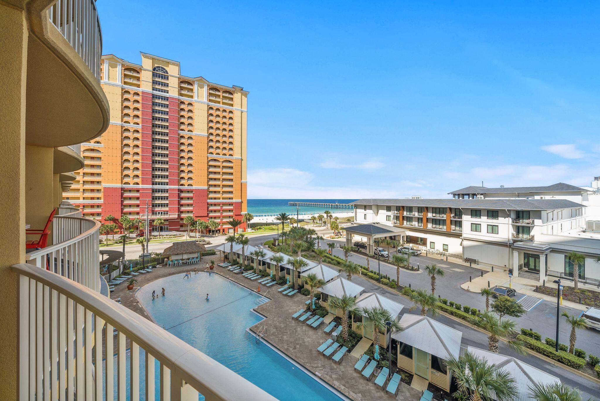 Experience elevated Coastal style living and breathtaking gulf views from this beautiful 5th floor condo in Calypso Tower 3 the newest high-rise resort in Panama City Beach. This fully furnished 1 BR/2 BA retreat offers a west-facing vantage point with unobstructed views of the Coastline. Floor to ceiling glass doors fill the open concept kitchen and living areas with natural light and leads to a spacious balcony perfect for morning coffee, relaxing or fabulous sunsets! The gulf view primary suite features a slider glass door which opens directly to the balcony, large walkin shower ,double vanities and a large walkin closet. This meticulously maintained condo is offered fully furnished with beautiful coastal decor. The condo sleeps 4 comfortably - making it the perfect sized unit to ensure that it is booked year-round. Futhermore, it has a unique feature: only 22 units within the resort are located in a secure, enclosed area with protected elevator access to ensure your comfort on rainy days! VIEWS, LOCATION, AMENITIES and PRICE - this condo has it all! Outside tiki bar, cabanas, cafe, fitness center, large lagoon style pool, hot tub, direct beach access, and more. From day to night there is always something to do! If you don't want to drive, rest assured knowing that you are in the heart of it all the best that PCB has to offer. Pier Park features lots of shopping, dining and entertainment and nightlife! Steps away you will find the Iconic Ferris Wheel, TopGolf, Dolly Parton Pirate Voyage, and the ECP Airport is just 30 minutes away.  All data and dimensions to be verified by Buyer.