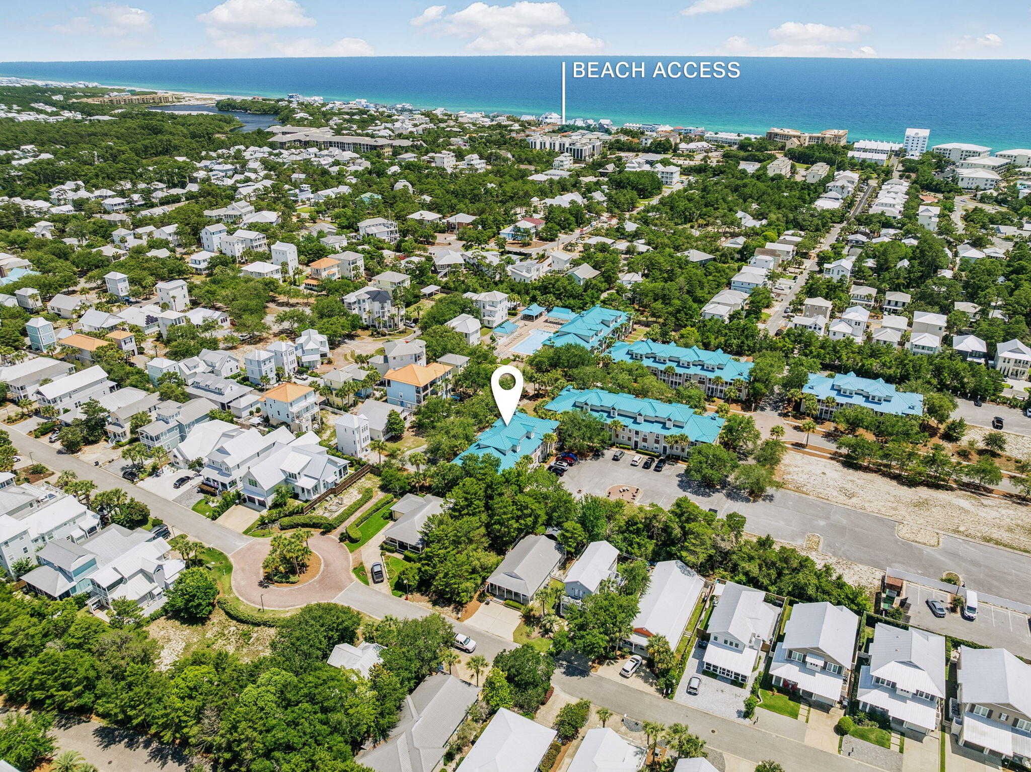 Rare find on 30A at this price point!  Gated community, Short-term rental friendly, and 1/2 mile to the beach.  This condo is a first floor unit with 2 bedrooms and 2 full baths. It is turn-key with light paint colors and  beautiful coastal decor.  The living area is spacious with big windows and open floor plan kitchen/living with a breakfast bar.  The living area leads out to a covered porch on a quiet street perfect for alfresco dining or just reading a book.  The split floorplan bedrooms are spacious and bright with new light fixtures and ceiling fans. The Village is beautifully landscaped with a mix of homes and condominiums and lots of amenities making it very desirable. Very solid HOA and strong rental history.