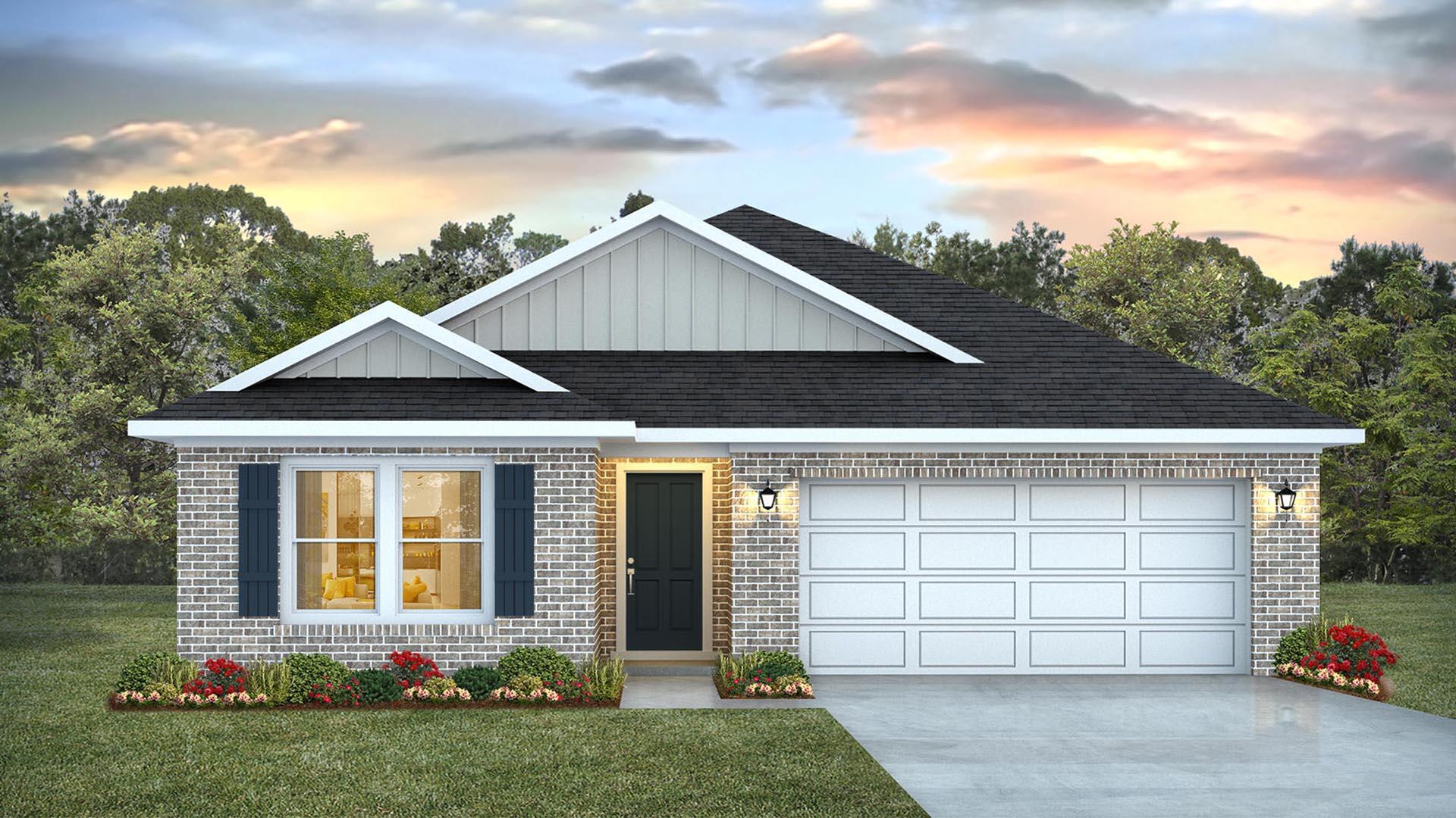 Welcome to the Creekside floorplan, at Ashton Park Phase III, our new home community in Freeport, Florida. Featuring 2,107 square feet, this beautiful single-story home offers 5-bedrooms with 3-bathrooms, a 2-car garage, and a seamless open layout.

When entering the home, you will have easy access from the entry hall to the first two bedrooms and guest bathroom. Continuing through the hallway you will find a large open concept living area. The great room blends seamlessly into the kitchen, dining space, and living room.

The kitchen has abundant storage space with upper and lower cabinetry that is finished with quartz countertops, and a standard appliance package is included with a stove and microwave hood combo as well as a dishwasher, adding a modern finish. A center island offers additional counter space and has space for bar seating. The dining and living areas are easily accessible from the kitchen and the open concept allows for comfort and functionality. Adjacent to the kitchen you will find the third and fourth guest bedrooms as well as the second guest bathroom. Moving through the open concept of the main living area, you will find the primary bedroom. This bedroom is a spacious and relaxing space that includes the attached primary bathroom. Between the double vanity, separate toilet, soaking tub, sperate shower and walk-in closet, your primary bedroom and bathroom can become a haven of relaxation.