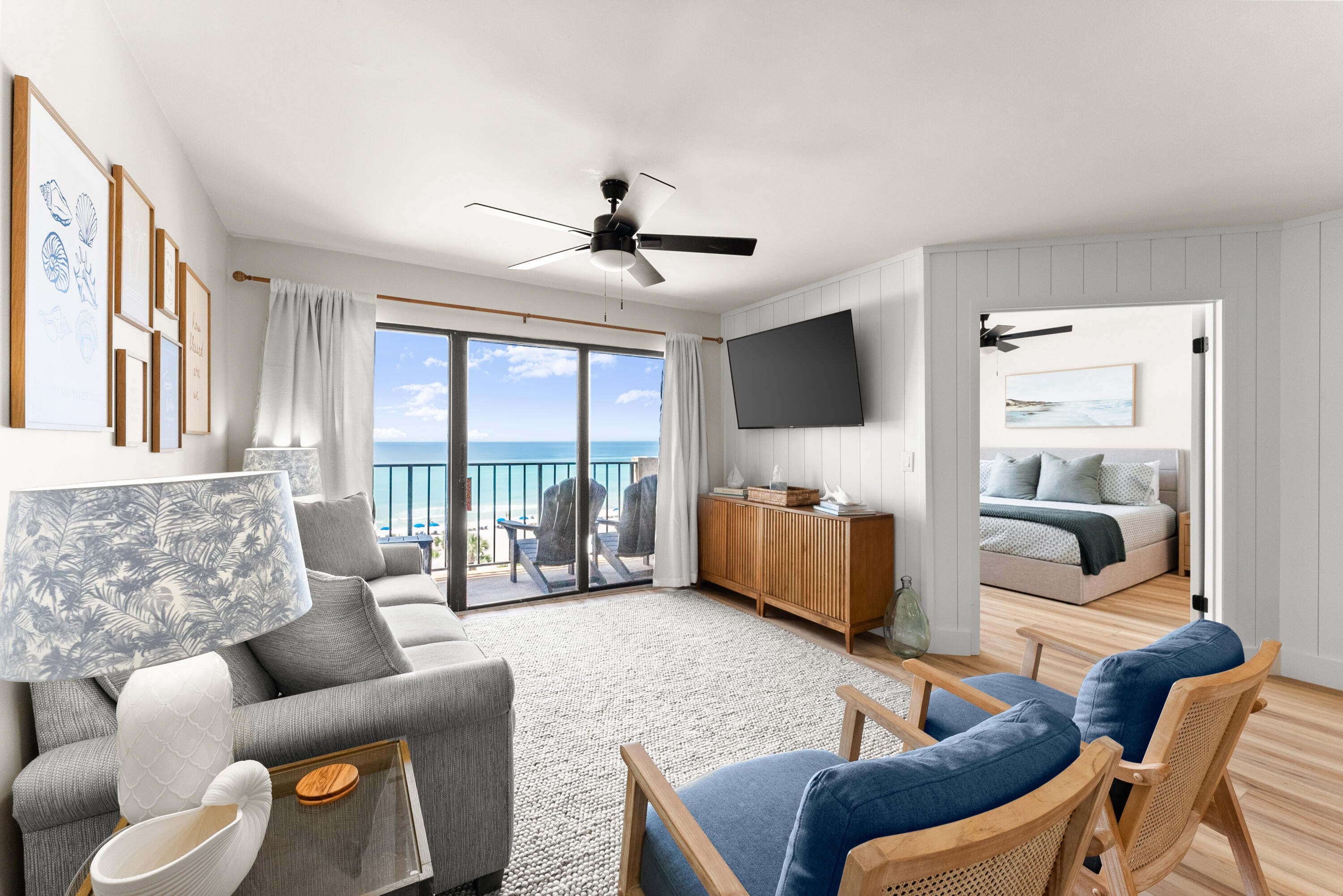This gulf-front condo was fully renovated in 2025! It provides a highly-desired, modern, coastal design as a turnkey, vacation rental. This 2 bedroom, 2 bath unit at Summerhouse is a favorite of owners and guests alike. 

With over $75,000 in renovations, this unit has remarkable upgrades with 20-mil LVP flooring throughout, beautiful tiled showers, marble countertops, new lighting, vanities, water heater and new roof HVAC system. Pair that with new modern, coastal furnishings and you'll see why this gulf-front condo unit rents so well on the desired on the east end of Panama City Beach. This unit is spacious at just under 1,100 square feet, has a beachfront primary suite and offers breathtaking direct Gulf views from your balcony, the pools and the most perfect sunsets. As you enter the unit, you're greeted with a light, bright corridor with wainscoting-clad walls and LVP that flows seamlessly through the unit. Both bathrooms have been completely modernized with stunning vertical tile in green hues that mirror the turquoise waters of the Gulf of America. Ample storage in new vanities and lighting make for a picture-perfect coastal design. The gulf-front primary suite offers incredible views and you'll wake up to the waves every morning from your bed. The guest suite offers multiple bedding options to maximize your rental, as well. The kitchen features a breakfast bar, marble countertops, stainless appliances and white cabinetry. You'll enjoy ample seating with a modern dining set and 4 counter stools at the breakfast bar. Thoughtfully designed with shiplap-clad walls, fun wooden surfboard decor and plenty of seating in the neutral, yet modern, coastal living room. Step out of the living room onto the spacious patio and let the indoor-outdoor experience of Florida we all love soak in. The primary suite offers a king bed where you'll actually get to relax at the beach. In-unit laundry is also a great convenience at the beach. Summerhouse is a top-rated, gulf-front resort in Panama City Beach and guests come back year after year because of the amenities. Summerhouse offers two beachfront pools, including one heated seasonally, a kiddie pool area, hot tub, tennis courts, pickle ball courts, game room with billiards and arcade, owners lounge, gazebo by the beachfront pool and plenty of parking. Step out of your unit and enjoy coffee and the seabreezes in the mornings then head to the beach for a day by the turquoise waters and sugar white sands. Summerhouse is positioned just right on the east end of the beach on Thomas Drive, just minutes from St. Andrews State Park, multiple marinas including dry boat storage, many waterfront dining establishments, local fishing charters, pontoon boat rentals, and shopping. If you're looking for a turn-key, short-term vacation rental and maximizing your income, this is the unit for you! No deferred maintenance, just income in your pocket. Not looking to rent? Owners love Summerhouse, as well, and there are many owners that utilize their condos as second homes and places for their families to getaway to the beach.