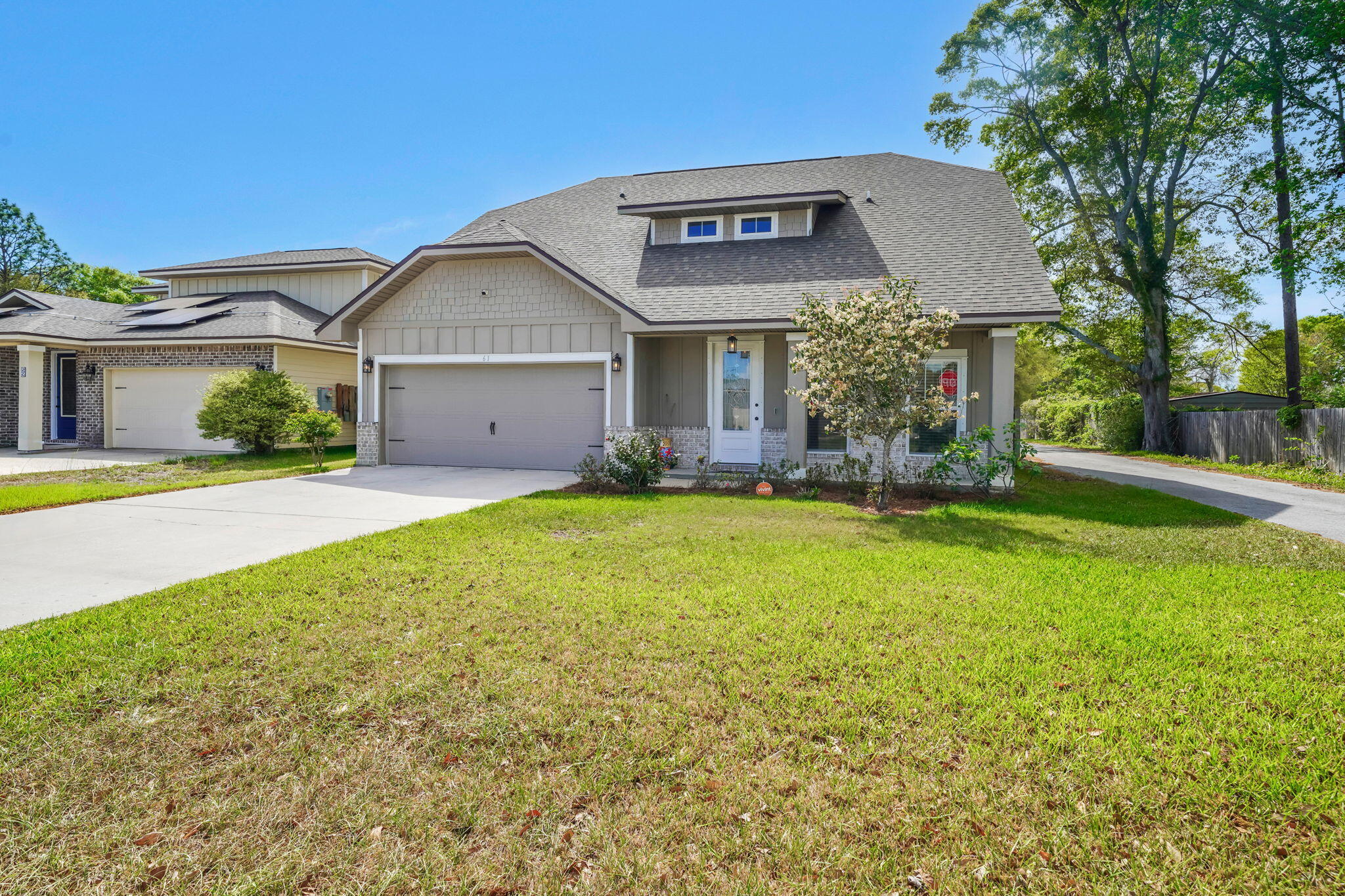 Welcome Home! This 4-year-old, one owner home checks all the boxes! No HOA, X Flood Zone, Ground Floor Primary Suite, Tile Floors, corner lot, beautiful finishes, high end appliances, tons of storage, large, covered back patio and fenced back yard! Minutes to military bases, shopping, dining, entertainment, and airport! Nestled on a corner lot in Shalimar, Florida, this home is a short drive to the beach! Whether you are choosing a place to live or an excellent long-term rental / investment property, you will want to tour this one.
61 5th Street is a spacious 2584 sq. ft., 4 bedrooms and 3.5 bath home with soaring ceilings and neutral color palette. The chef's kitchen is the ''heart'' of this home complete with custom cabinetry, granite countertops, stainless appliances, and a generous breakfast bar. Your private, primary suite features dual vanities, a soaking tub, shower, and dual walk-in closets. A bonus room serves as a dining room, sunroom, hobby room, or library. Guests enjoy 2nd floor privacy with spacious bedrooms and baths. Situated on a pristine corner lot with a welcoming covered front porch and sprinkler system, this MOVE IN READY home is awaiting your arrival.