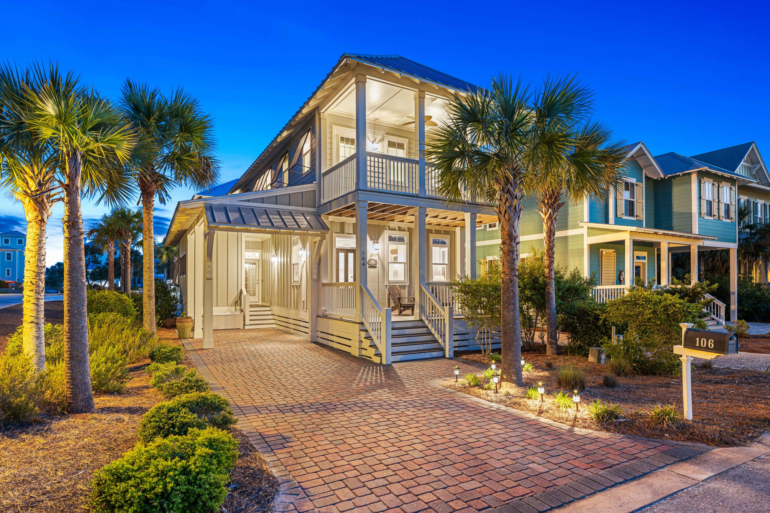 Cape San Blas Coastal Home | Gated Community | Private Beach Access |
Tucked inside a peaceful gated community on Cape San Blas, this coastal home offers a blend of comfort, quality, and rental potential, all a quick stroll from beach access to the Gulf of America and the community pool. This coastal 3 BR / 3.5 BA corner-lot home presents an open floor plan with 10-foot ceilings, beautiful hardwood floors, white quartz countertops, and abundant natural light. Plentiful front porch, balcony, and patio space accentuate the blissful beach lifestyle, from the front door to the primary bedroom's personal balcony access, defining both privacy and coastal living. The pairing of a screened-in patio and fenced backyard deck creates a tranquil grilling and outdoor space. Custom blinds ensure additional privacy, while fiberglass hurricane shutters provide added security.
Entering from the front door, the open floor plan connects the length of the home from the living room to the kitchen and dining spaces. The multitude of windows surrounding the first floor soaks the living room, breakfast bar, and dining area with natural sunlight. The kitchen is outfitted with stainless steel GE appliances and accented with white quartz countertops and lighted display cabinetry. Pantry space can be found adjacent to the refrigerator. The downstairs bedroom neighbors the screened-in patio and offers views of the sunny backyard. Across the hall, the laundry room is situated with a utility sink and two  walls of cabinets and shelves for plentiful storage space.
Upstairs, the guest bedroom is fitted with an ensuite bathroom, walk-in closet, and private balcony with Gulf views. The grand owner's suite features a private door leading to a sizable balcony. Alongside the primary bathroom and walk-in closet, a built-in makeup vanity with a quartz countertop allows use of the vanity while the bathroom is occupied. The primary bathroom exhibits an alcove bathtub, a large tiled walk-in shower, quartz countertops, and vessel sinks.
Inside a gated community with private beach access, an exclusive coastal lifestyle is emphasized by plentiful outdoor living space and luxurious finishes for secluded residential living or vacationing. This Cape San Blas coastal home offers the privacy of a corner lot, Gulf views, private beach access, and the comfort of a thoughtfully designed 3-bedroom, 3.5-bathroom home.
3 BR | 3.5 BA | Corner Lot | Gated Community | Private Beach Access | Rental Potential | Screened-In Patio | Fenced Backyard | Hardwood Floors | Quartz Countertops | Gulf of America | Cape San Blas