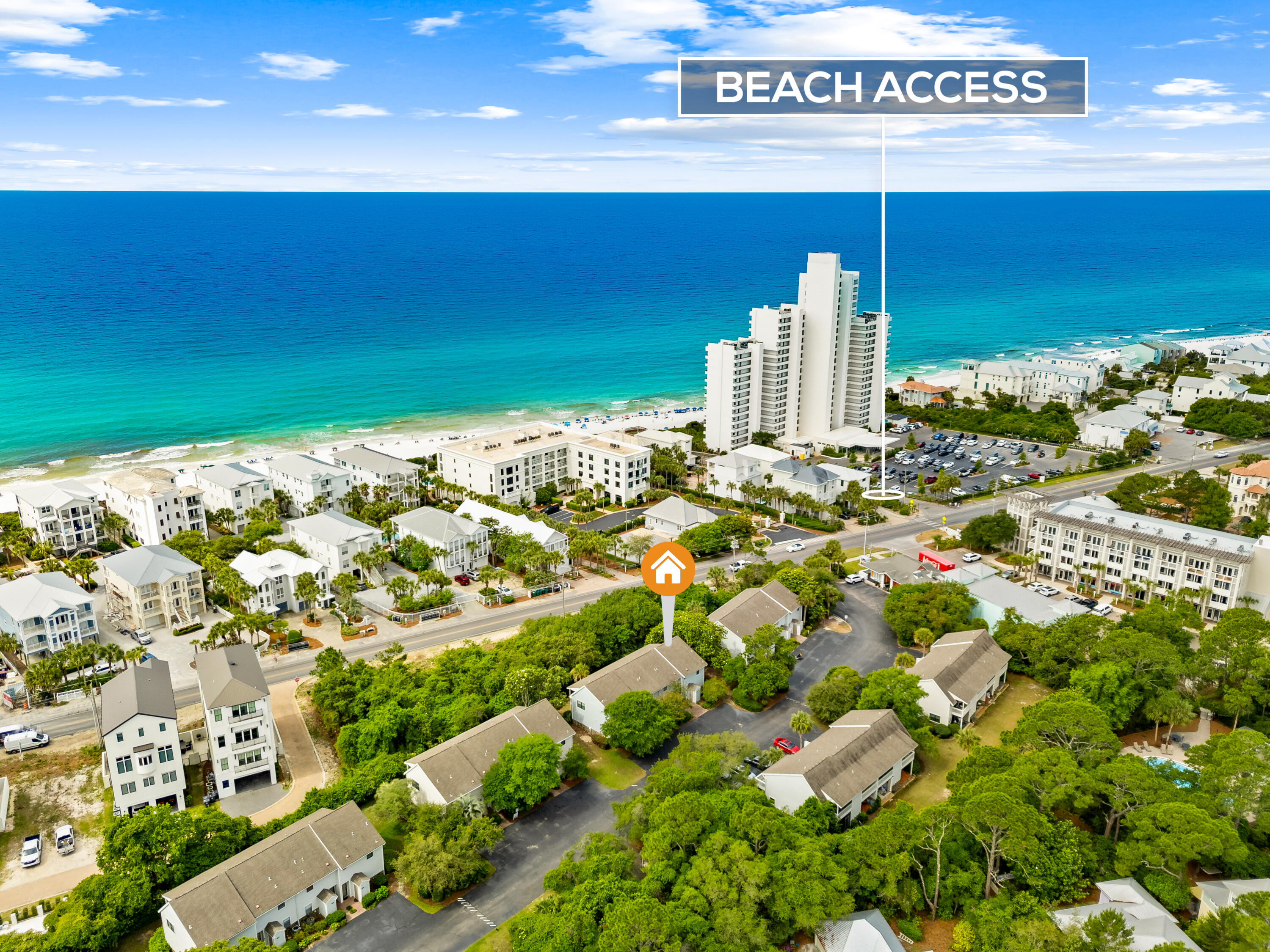 Rare opportunity in coveted Cassine Gardens--this 2-bedroom, 2.5-bath Seagrove townhome offers exceptional upside in one of 30A's most desirable rental corridors. Thoughtfully maintained with the same long-term tenant for 21 years, the property presents a solid foundation for strategic interior updates. Porches/balconies on both levels overlook Scenic 30A, while the functional two-story layout separates private bedrooms below from main living, kitchen, dining, and half bath above. Community amenities include pool, tennis, basketball, and nature trails. With renovations, projected rental income of approximately $40,000 annually creates compelling value for investors or first-time vacation rental buyers.