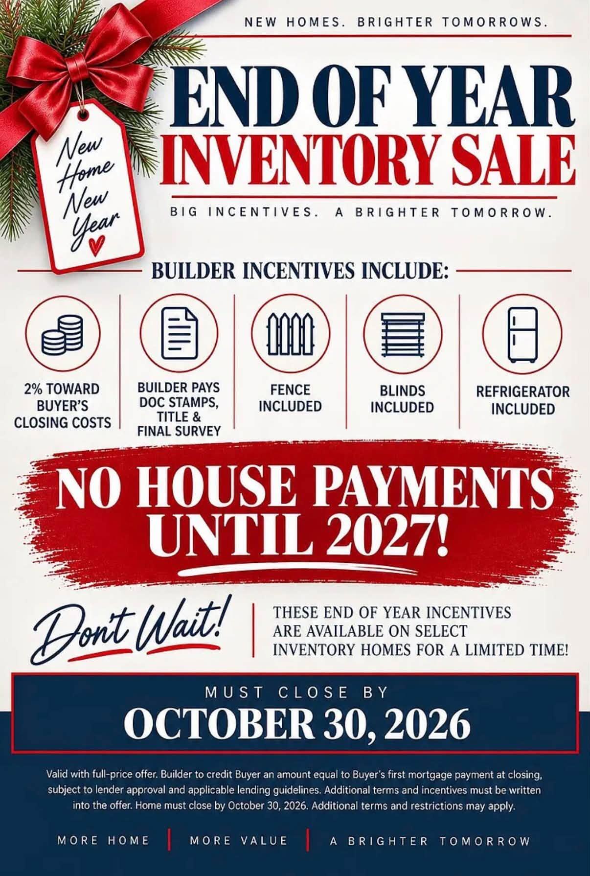 NEW BUILDER INCENTIVES + NO PAYMENTS UNTIL 2027! There's never been a better time to make this brand-new home yours. The Builder is now offering 2% toward Buyer closing costs AND will pay doc stamps on the deed, title, and final survey. Even better? Fence, blinds, and refrigerator are INCLUDED -- plus NO PAYMENTS UNTIL 2027!* That's a serious head start on homeownership.

Construction is underway on this beautiful all-brick home, where coastal charm meets custom craftsmanship. Situated on an oversized .26-acre lot in an established neighborhood, this thoughtfully designed new construction offers 4 bedrooms, 3 full baths, a 3-car garage, and quality finishes throughout.

Step inside to quartz countertops, soft-close cabinetry, luxury vinyl plank flooring, and absolutely no carpet. The chef-inspired kitchen is designed to be the heart of the home with a custom backsplash, abundant cabinetry and storage, gas range, side-by-side refrigerator, and premium gas appliance package.

The split-bedroom floor plan offers flexibility for everyday living, guests, or multigenerational needs. The spacious primary suite features a walk-in closet and a beautifully appointed bath with soaking tub and tiled shower. Two additional bedrooms share a full bath, while the fourth bedroom enjoys its own private en-suite.

Outside, enjoy a covered front porch, backyard space to make your own, and plenty of room for the Florida lifestyle. Come see it today!